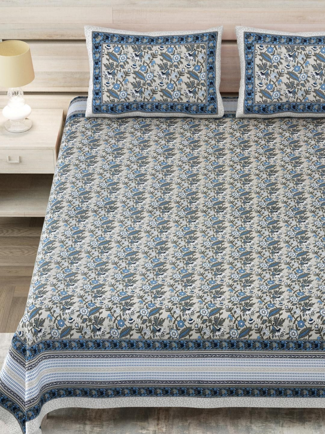 Block Print Story Heritage Blue & Grey Cotton 210 TC King Bedsheet With 2 Pillow Covers
Block Print Story Heritage Blue & Grey Cotton 210 TC King Bedsheet With 2 Pillow Covers