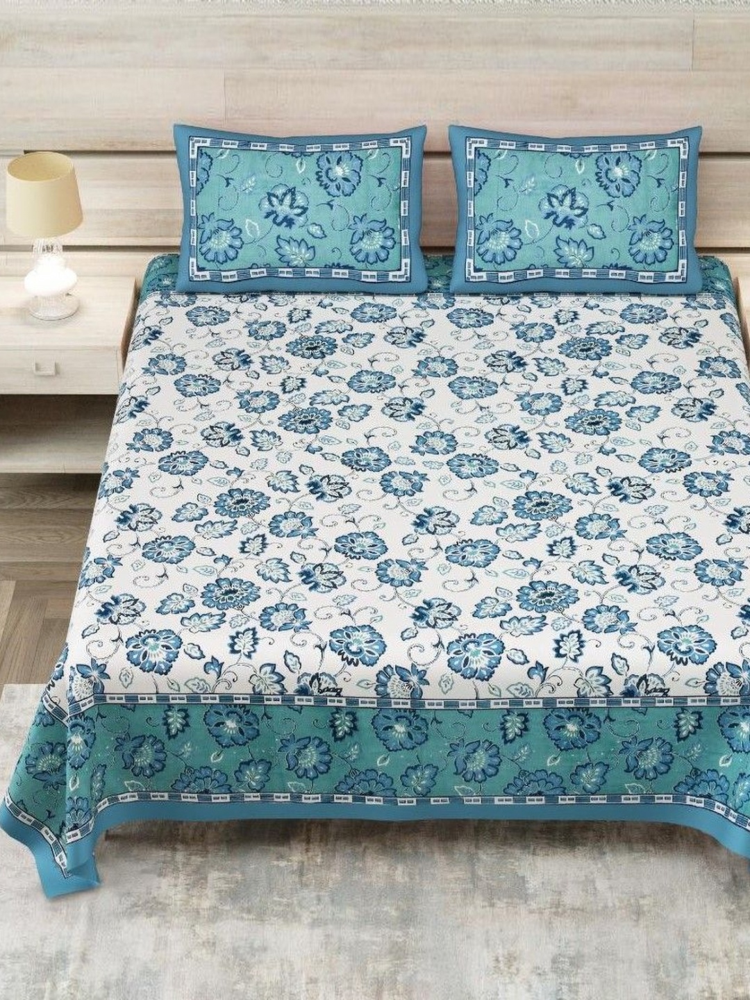 Block Print Story Heritage White & Blue Cotton 210 TC King Bedsheet With 2 Pillow Covers
Block Print Story Heritage White & Blue Cotton 210 TC King Bedsheet With 2 Pillow Covers