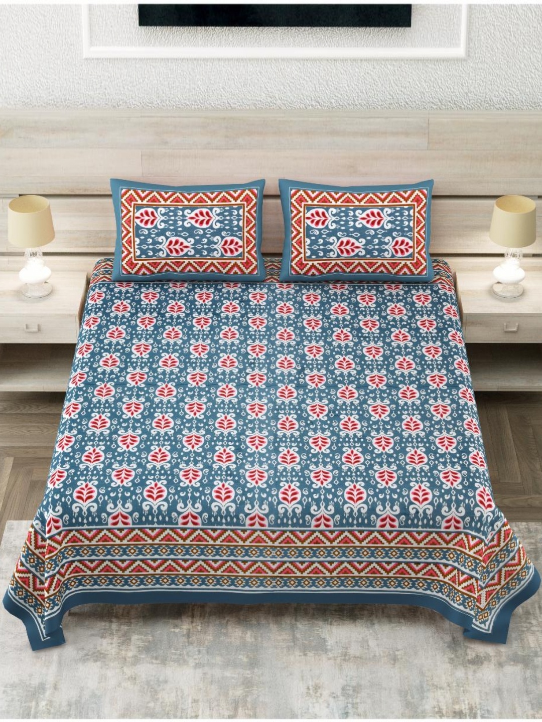 Block Print Story Heritage Blue & Red Cotton 210 TC King Bedsheet With 2 Pillow Covers
Block Print Story Heritage Blue & Red Cotton 210 TC King Bedsheet With 2 Pillow Covers