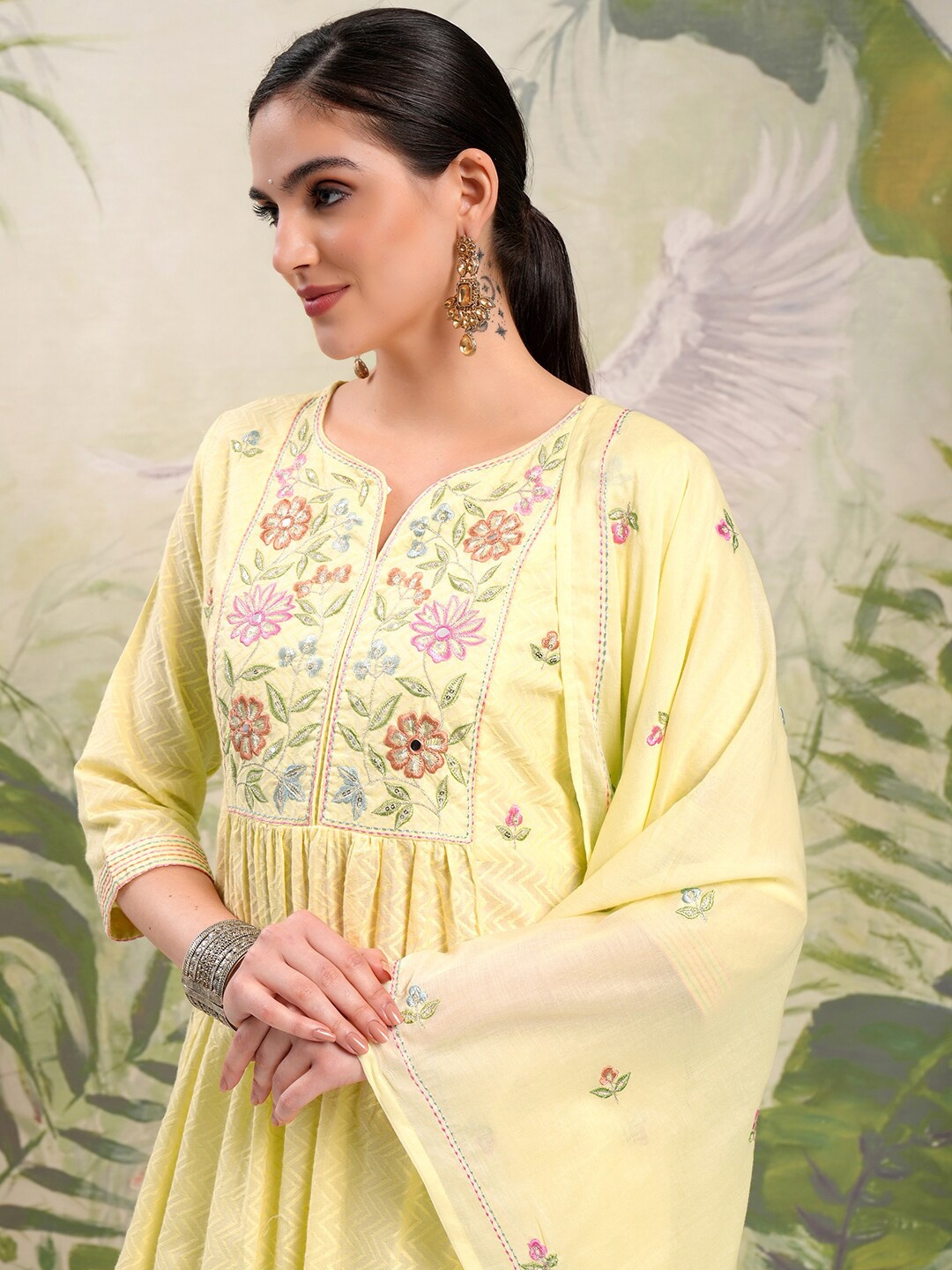 Vishudh Embroidered Regular Thread Work Pure Cotton Kurta with Trouser & Dupatta, Yellow
Vishudh Embroidered Regular Thread Work Pure Cotton Kurta with Trouser & Dupatta, Yellow