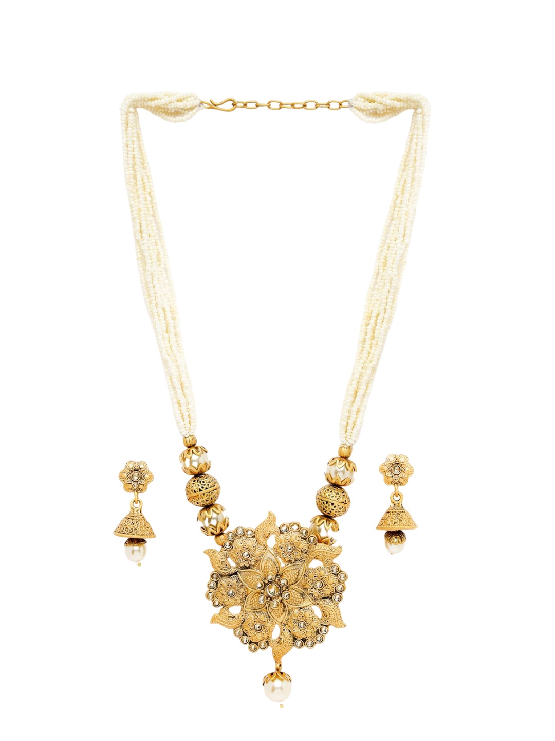 ADIVA Gold-Plated White Artificial Stone Studded & Beaded Flora Shaped Jewellery Set
ADIVA Gold-Plated White Artificial Stone Studded & Beaded Flora Shaped Jewellery Set