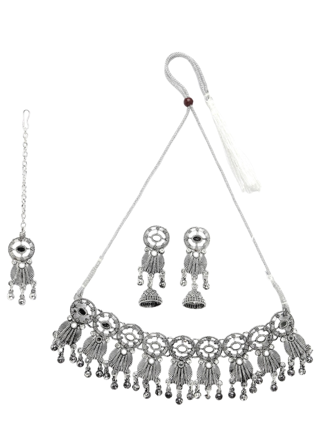ADIVA Silver-Plated Mirror Work Oxidised Jewellery Set