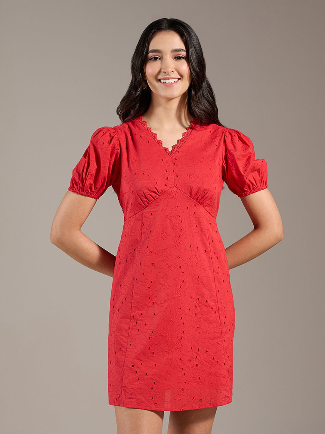 20Dresses Red Schiffli Embroidered V-Neck Puff Sleeve Pre Cotton A-Line Mini Dress
20Dresses Red Schiffli Embroidered V-Neck Puff Sleeve Pre Cotton A-Line Mini Dress