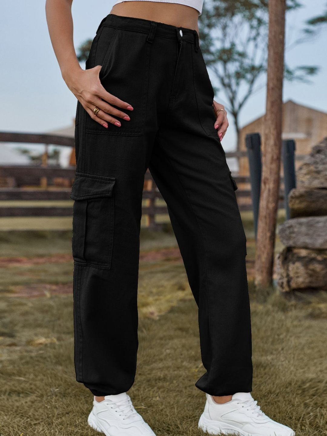 4WRD by Dressberry Women Black Slim Fit Mid-Rise Semi-Elastic Denim Weave Cargos Trousers
4WRD by Dressberry Women Black Slim Fit Mid-Rise Semi-Elastic Denim Weave Cargos Trousers
