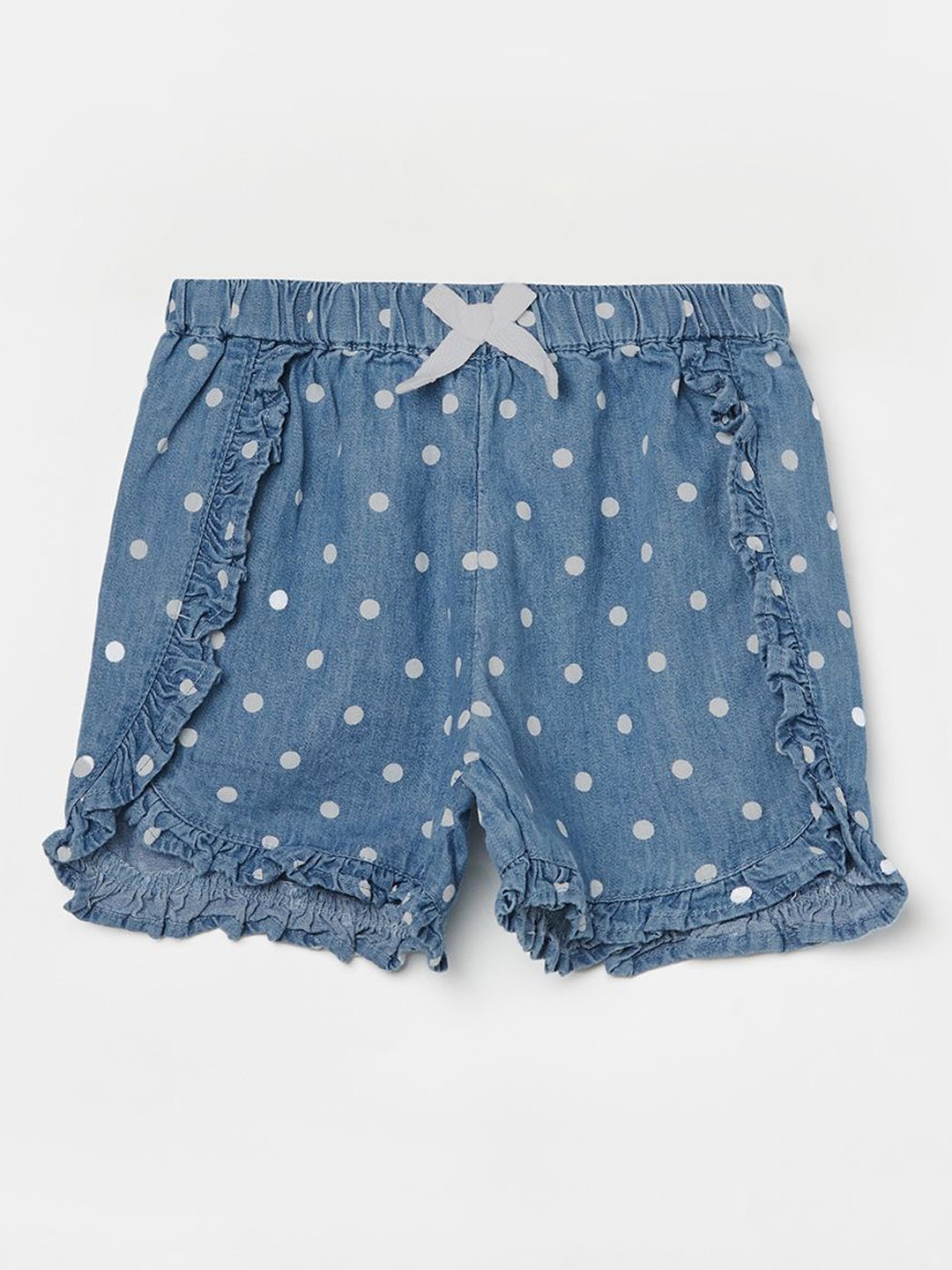 Juniors by Lifestyle Girls Geometric Printed Ruffle Details Mid-Rise Cotton Denim Shorts, Blue
Juniors by Lifestyle Girls Geometric Printed Ruffle Details Mid-Rise Cotton Denim Shorts, Blue