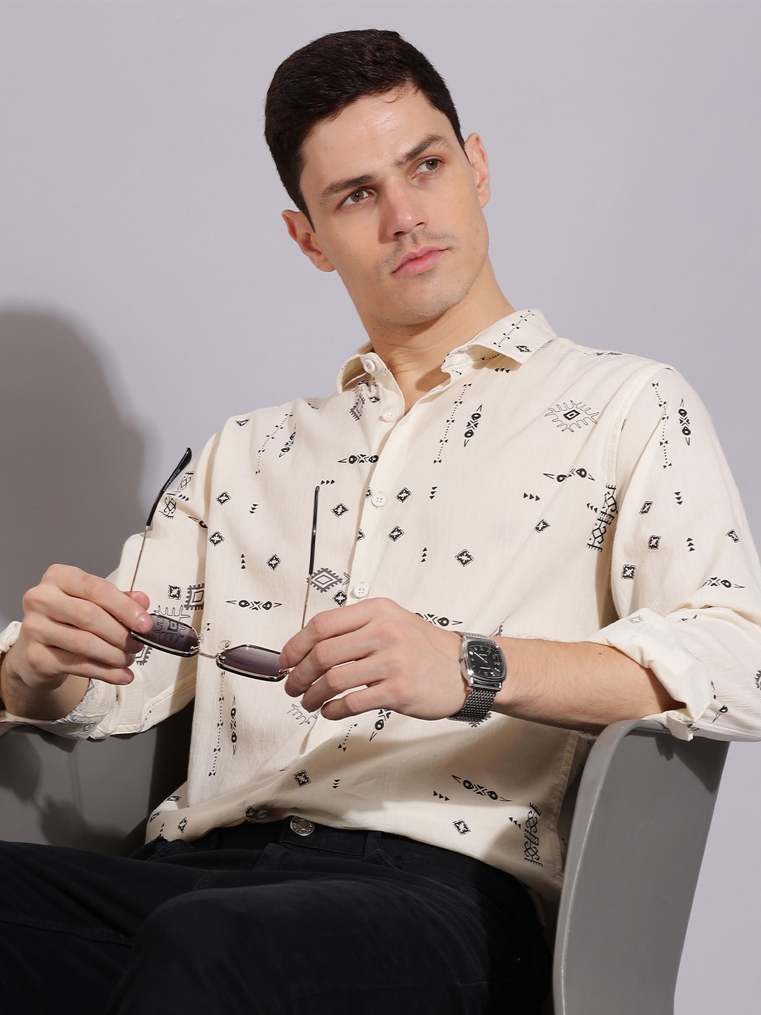 HERE&NOW Spread Collar Long Sleeves Slim Fit Conversational Printed Cotton Casual Shirt, Cream
HERE&NOW Spread Collar Long Sleeves Slim Fit Conversational Printed Cotton Casual Shirt, Cream