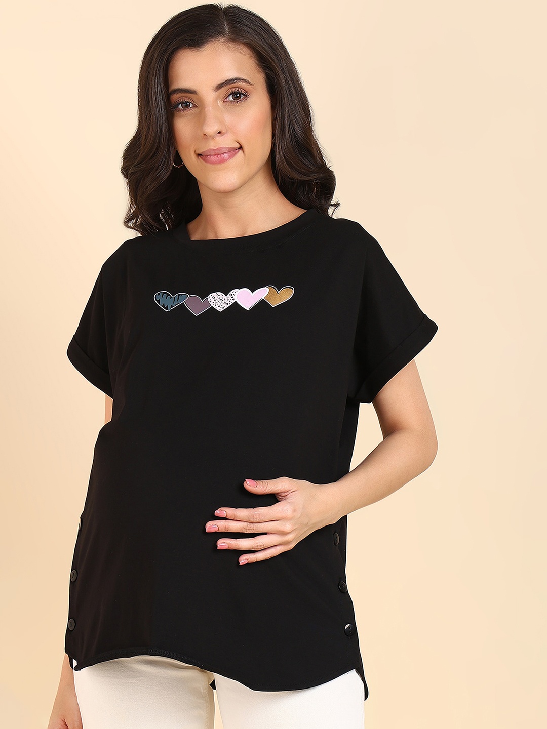 House Of Zelena Conversational Printed Round Neck Extended Sleeves Cotton Maternity Top, Black
House Of Zelena Conversational Printed Round Neck Extended Sleeves Cotton Maternity Top, Black