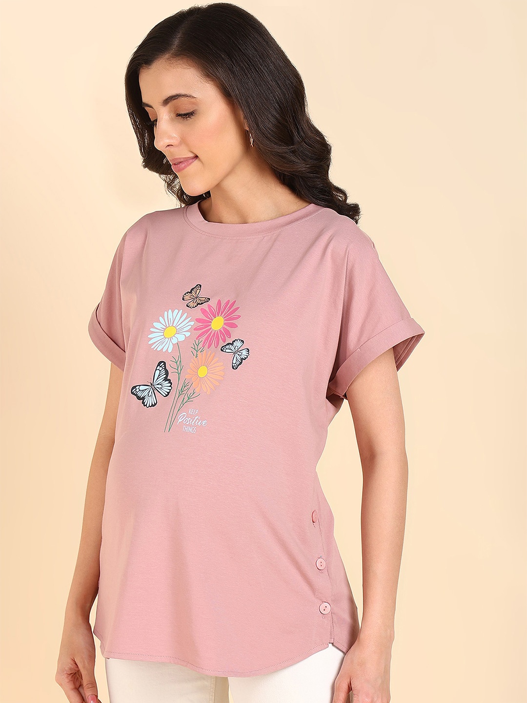 House Of Zelena Floral Printed Round Neck Extended Sleeves Cotton Maternity Top, Pink
House Of Zelena Floral Printed Round Neck Extended Sleeves Cotton Maternity Top, Pink