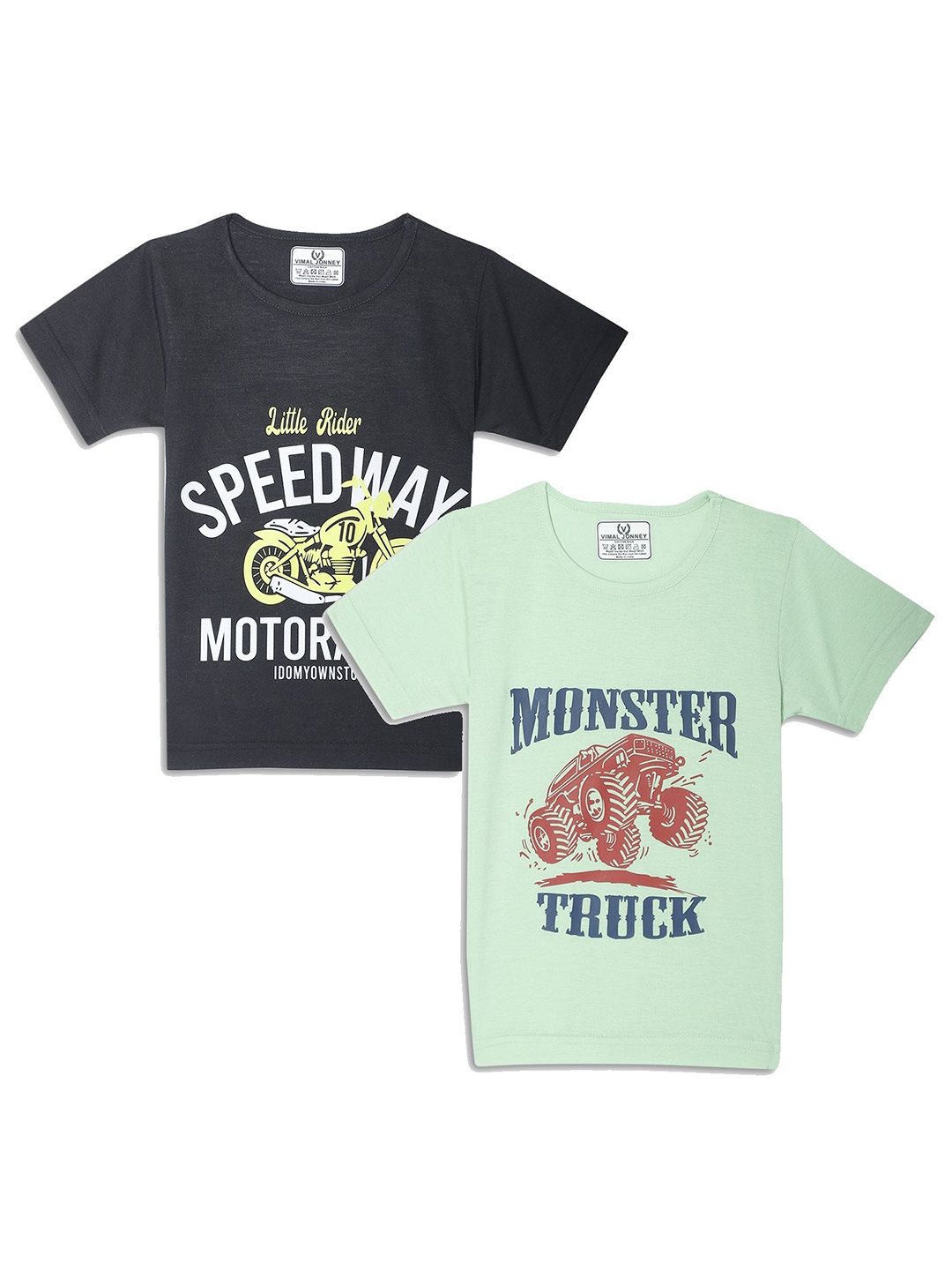 VIMAL JONNEY Kids Pack Of 2 Typography Printed T-shirts, Black