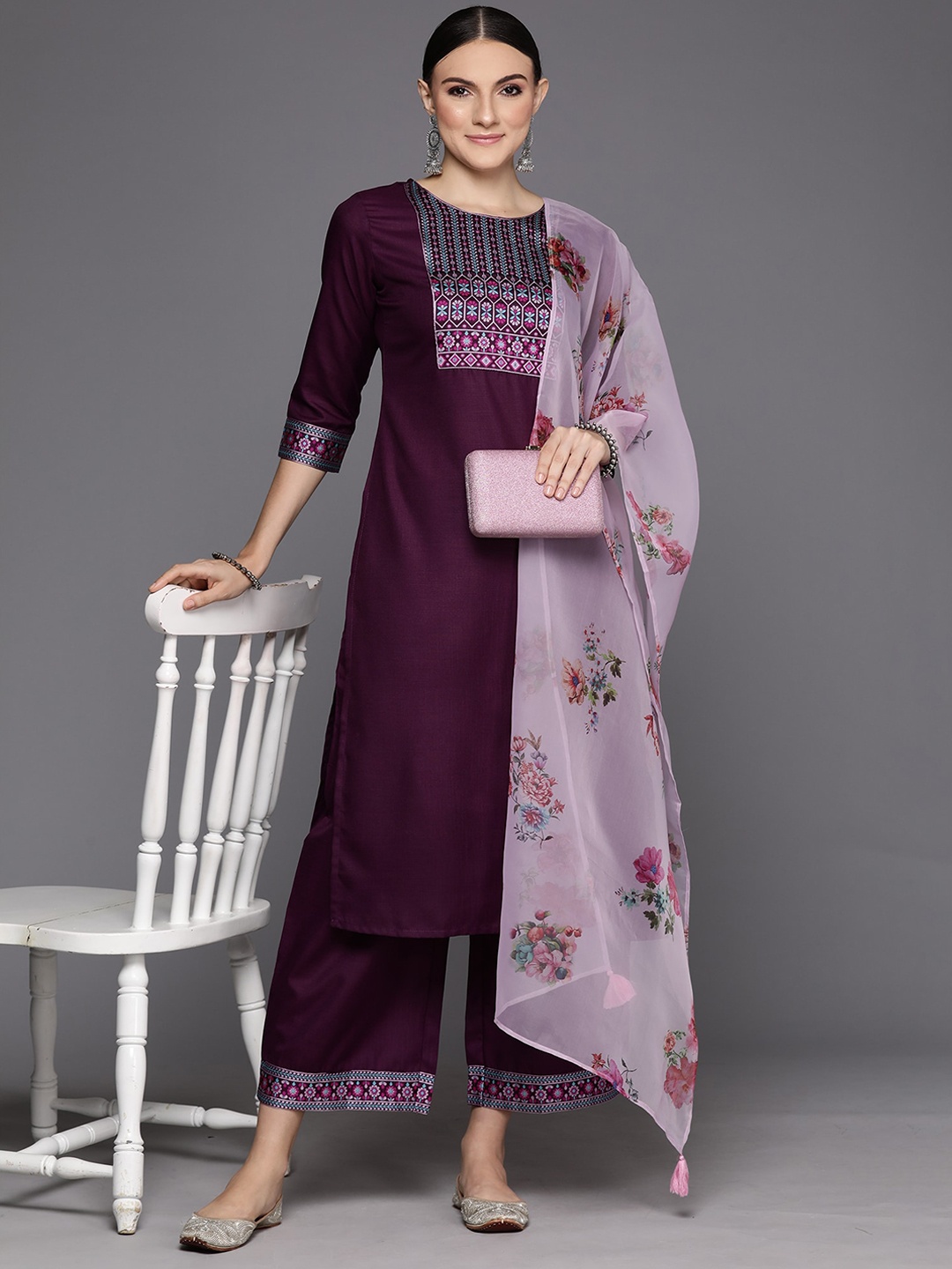 Indo Era Yoke Design Round Neck Three-Quarter Sleeves Kurta with Palazzos & With Dupatta, Purple
Indo Era Yoke Design Round Neck Three-Quarter Sleeves Kurta with Palazzos & With Dupatta, Purple