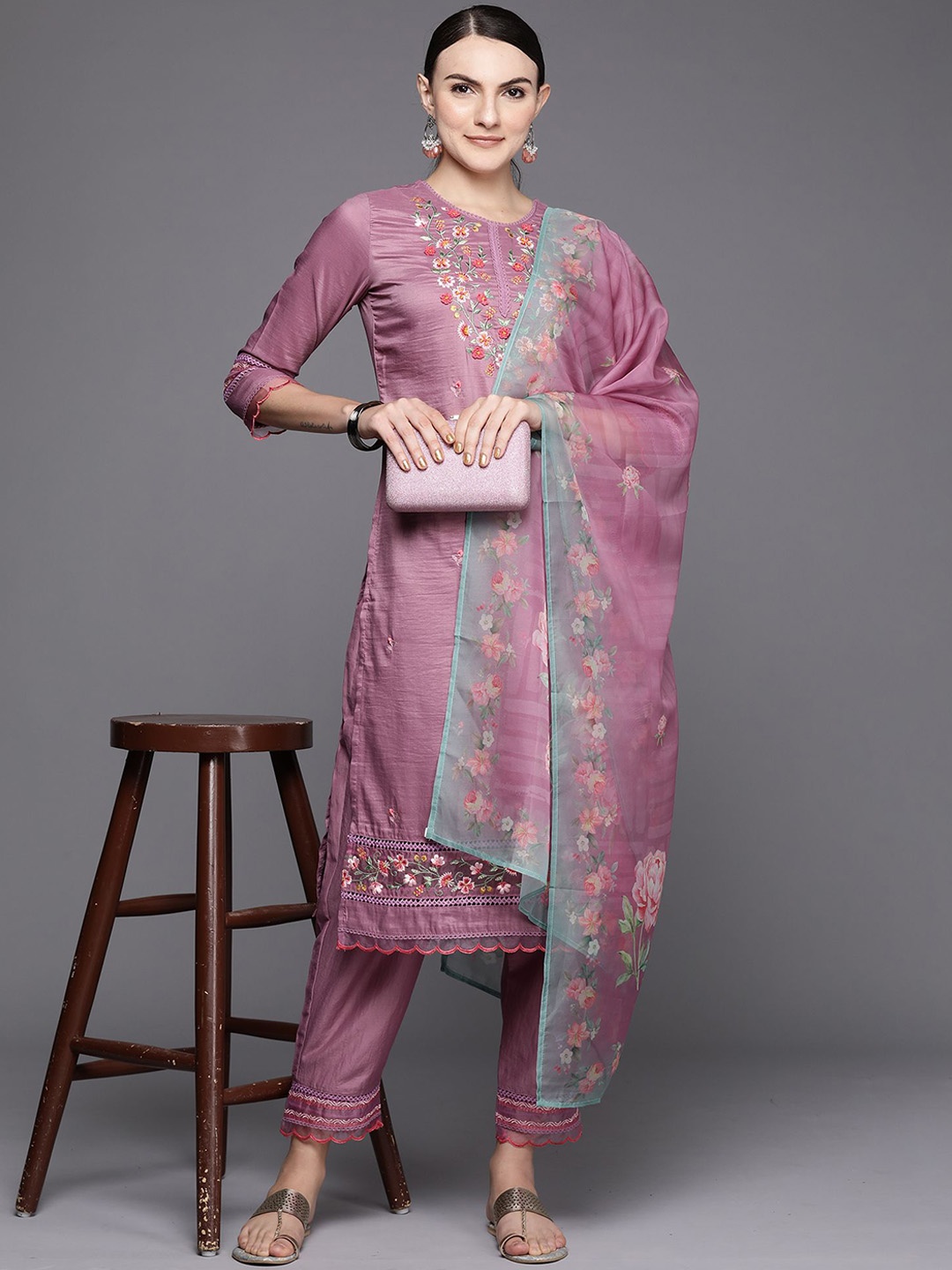 Indo Era Floral Embroidered Thread Work Straight Kurta With Trousers & Dupatta, Mauve
Indo Era Floral Embroidered Thread Work Straight Kurta With Trousers & Dupatta, Mauve