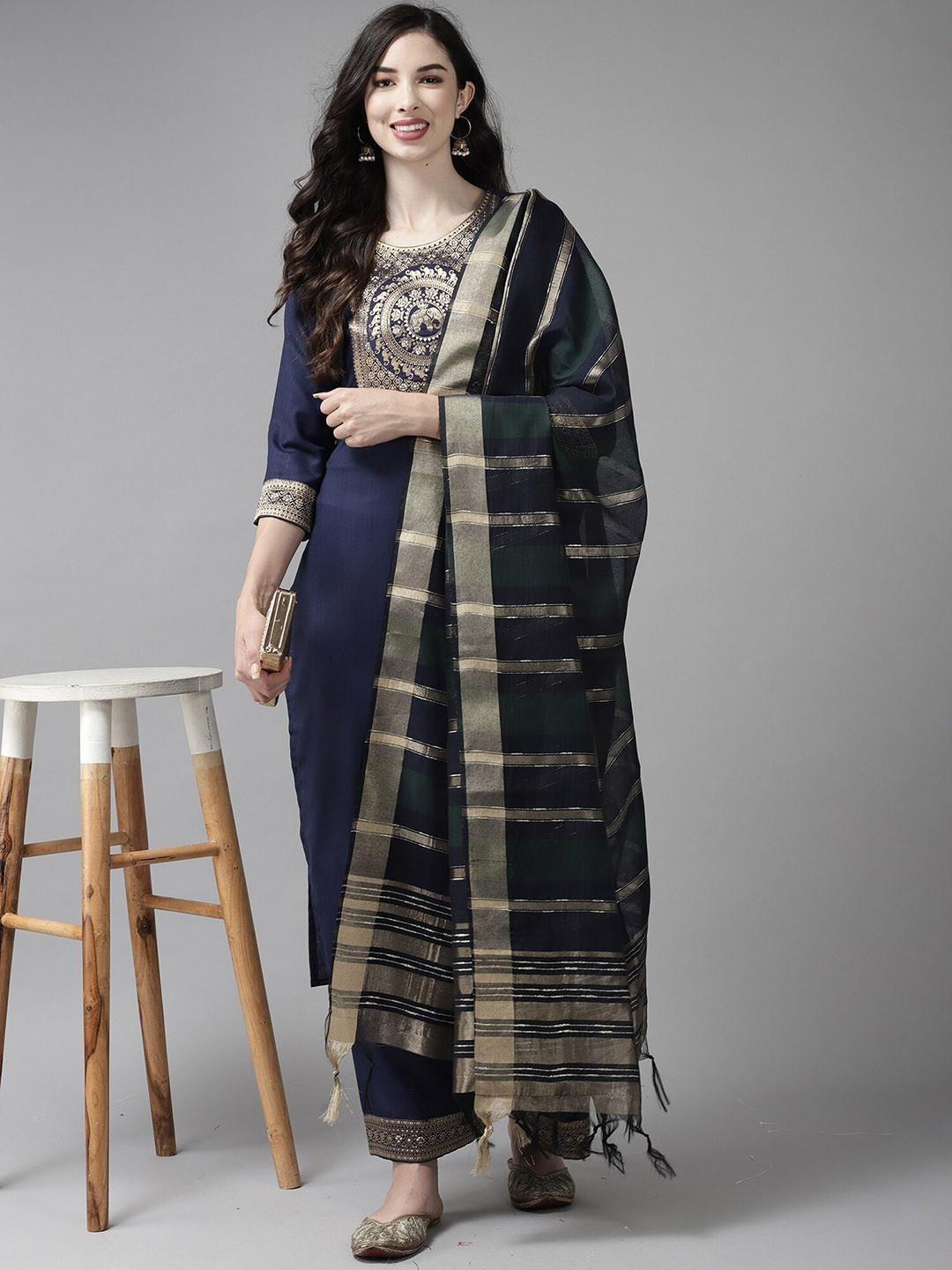 Indo Era Women Ethnic Motifs Yoke Design Regular Kurta with Palazzos & With Dupatta, Navy blue
Indo Era Women Ethnic Motifs Yoke Design Regular Kurta with Palazzos & With Dupatta, Navy blue