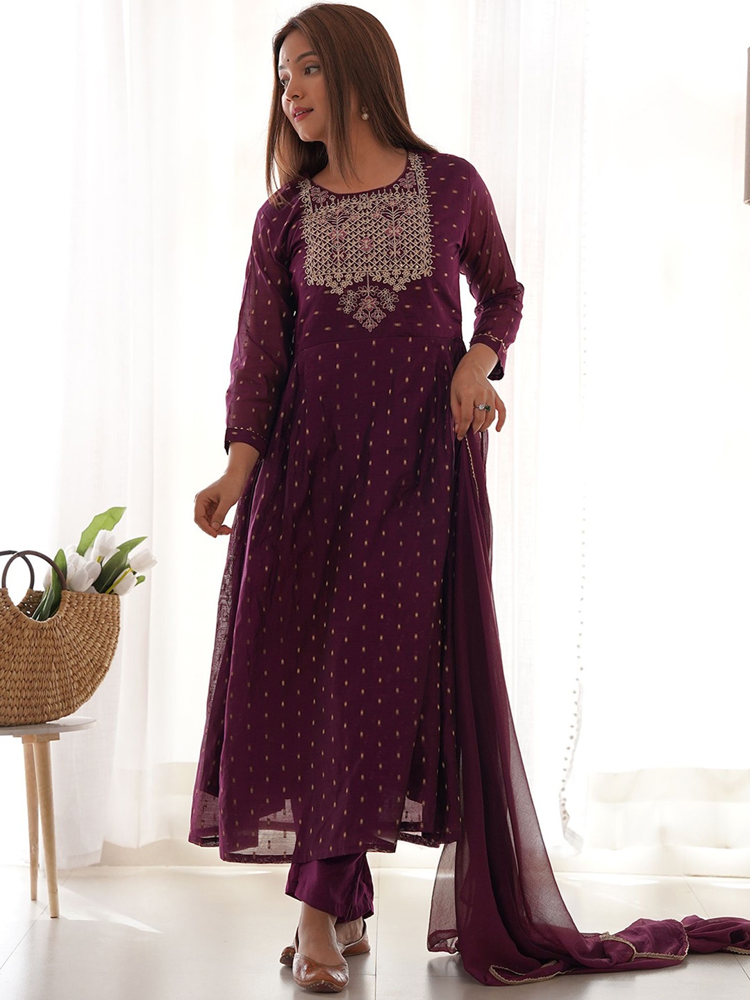 Indo Era Embroidered Empire Sequinned Chanderi Silk Kurta with Trousers & Dupatta, Burgundy
Indo Era Embroidered Empire Sequinned Chanderi Silk Kurta with Trousers & Dupatta, Burgundy