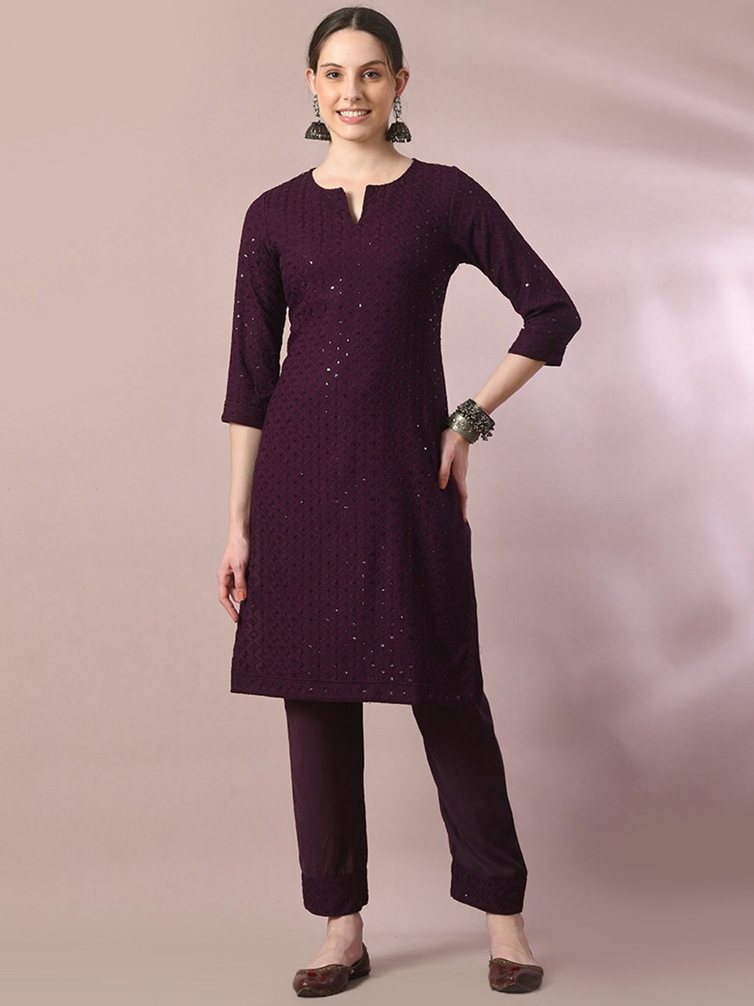 HERE&NOW Magenta Floral Embroidered Sequinned Pure Cotton Straight Kurta with Trouser
HERE&NOW Magenta Floral Embroidered Sequinned Pure Cotton Straight Kurta with Trouser