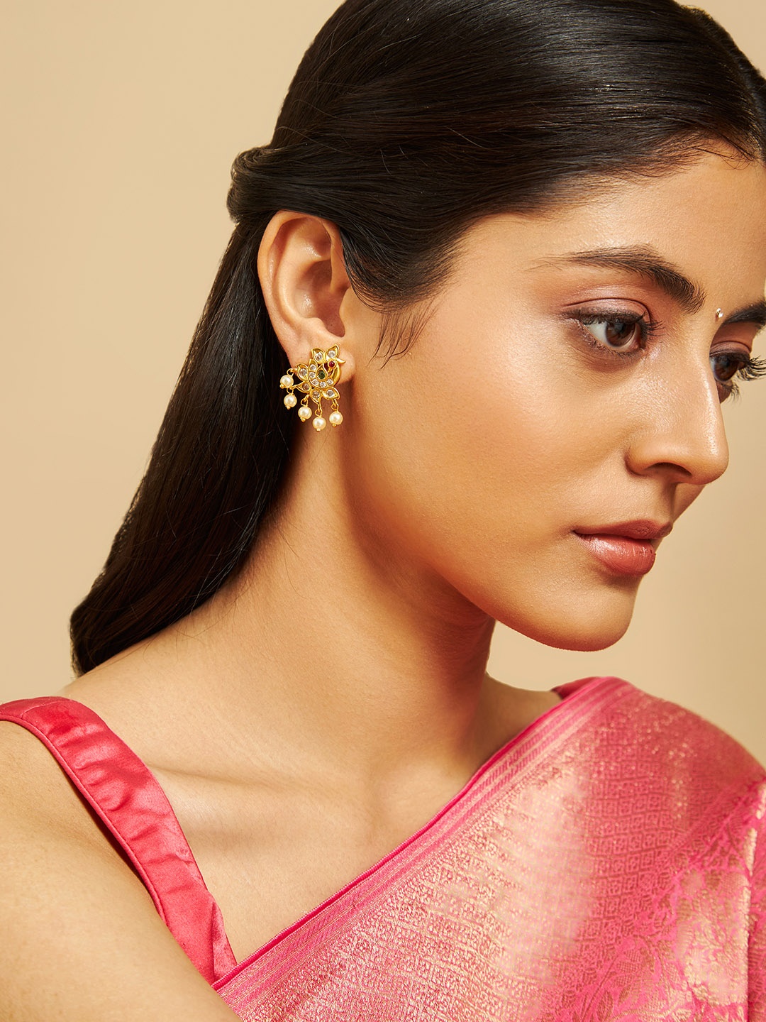 Kushal's Fashion Jewellery Gold-Plated CZ Studded & Beaded Peacock Shaped Drop Earrings
Kushal's Fashion Jewellery Gold-Plated CZ Studded & Beaded Peacock Shaped Drop Earrings