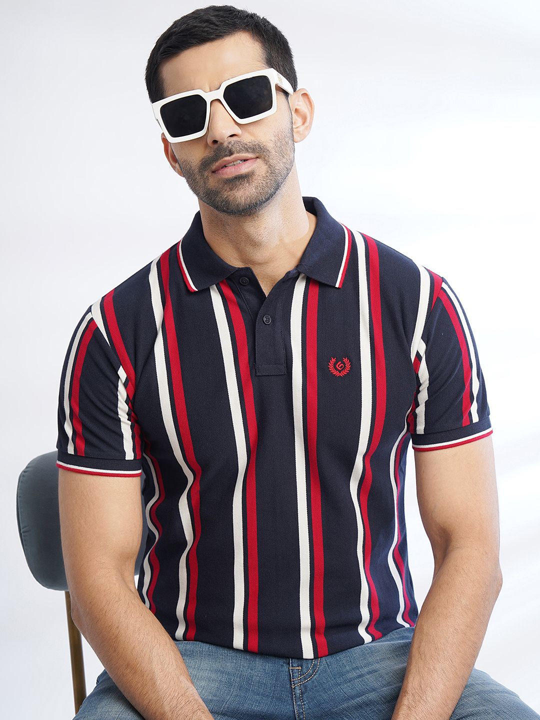 Greenfibre Striped Short Sleeves Polo Collar Applique Cotton Slim Fit T-shirt, Navy blue
Greenfibre Striped Short Sleeves Polo Collar Applique Cotton Slim Fit T-shirt, Navy blue