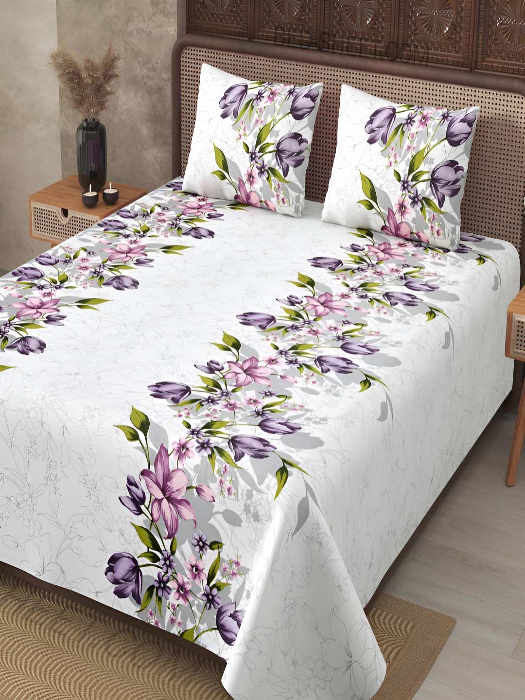 BED-SHEET.COM Purple & White Floral Cotton 300 TC King Bedsheet With 2 Pillow Covers
BED-SHEET.COM Purple & White Floral Cotton 300 TC King Bedsheet With 2 Pillow Covers