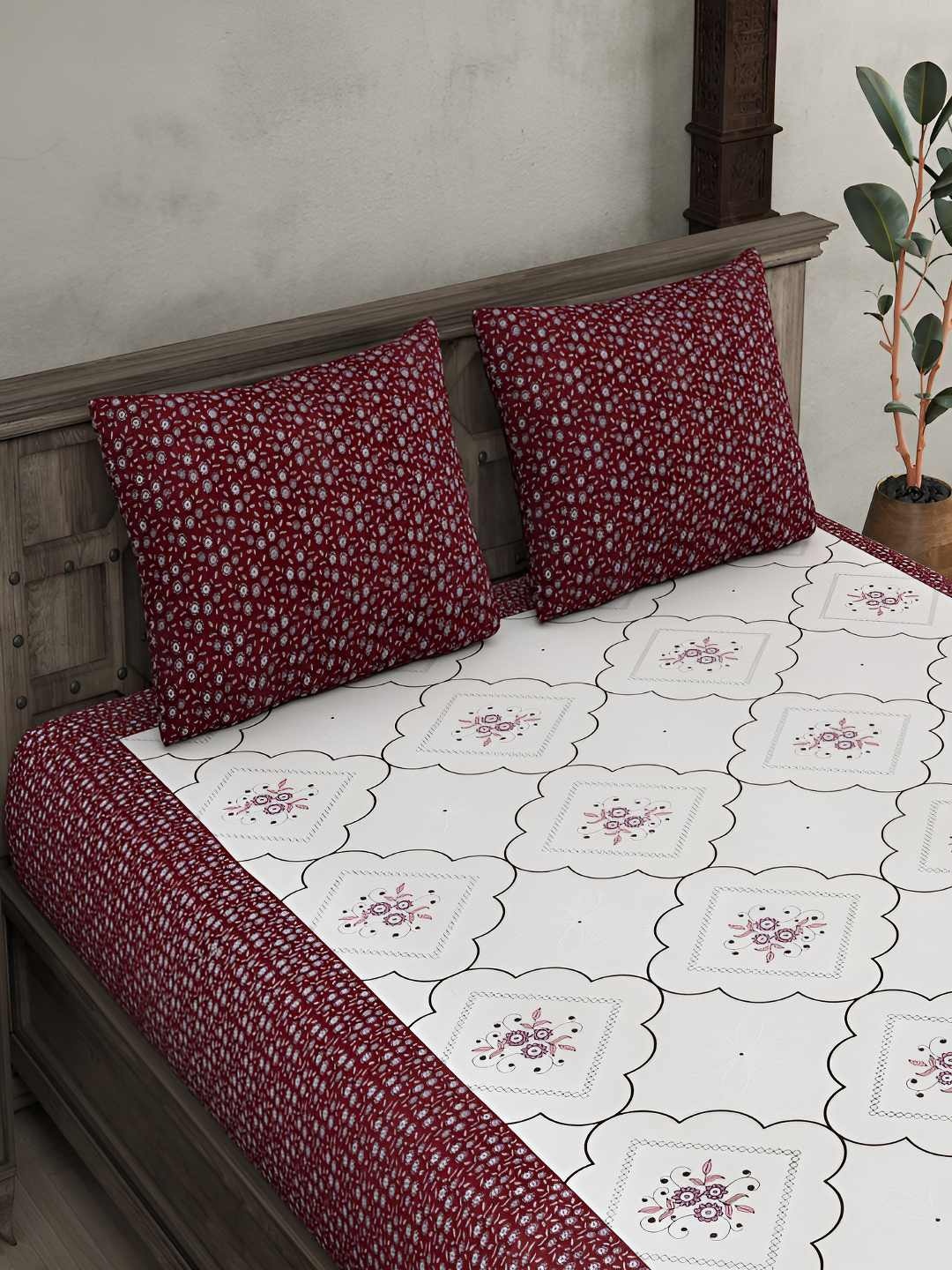 BED-SHEET.COM Maroon & White Ethnic Motifs Cotton 140 TC King Bedsheet & 2 Pillow Covers
BED-SHEET.COM Maroon & White Ethnic Motifs Cotton 140 TC King Bedsheet & 2 Pillow Covers