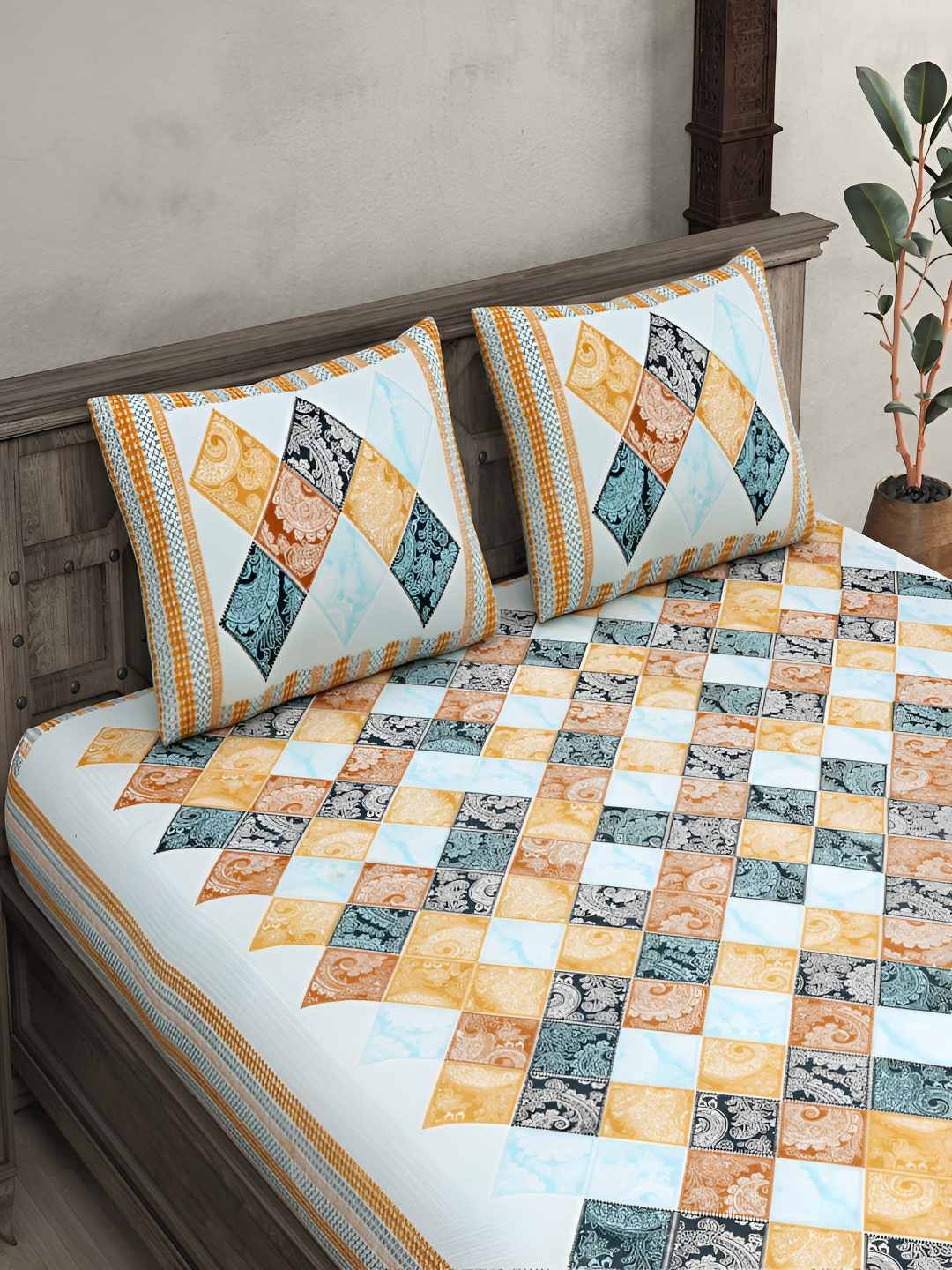 BED-SHEET.COM Blue & Yellow Ethnic Motifs Cotton 140 TC King Bedsheet With 2 Pillow Covers
BED-SHEET.COM Blue & Yellow Ethnic Motifs Cotton 140 TC King Bedsheet With 2 Pillow Covers