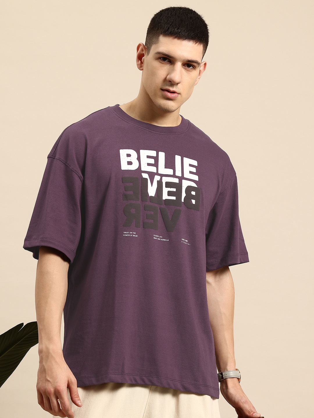 Mast & Harbour Typography Printed Drop-Shoulder Sleeves Relaxed T-shirt, Purple
Mast & Harbour Typography Printed Drop-Shoulder Sleeves Relaxed T-shirt, Purple