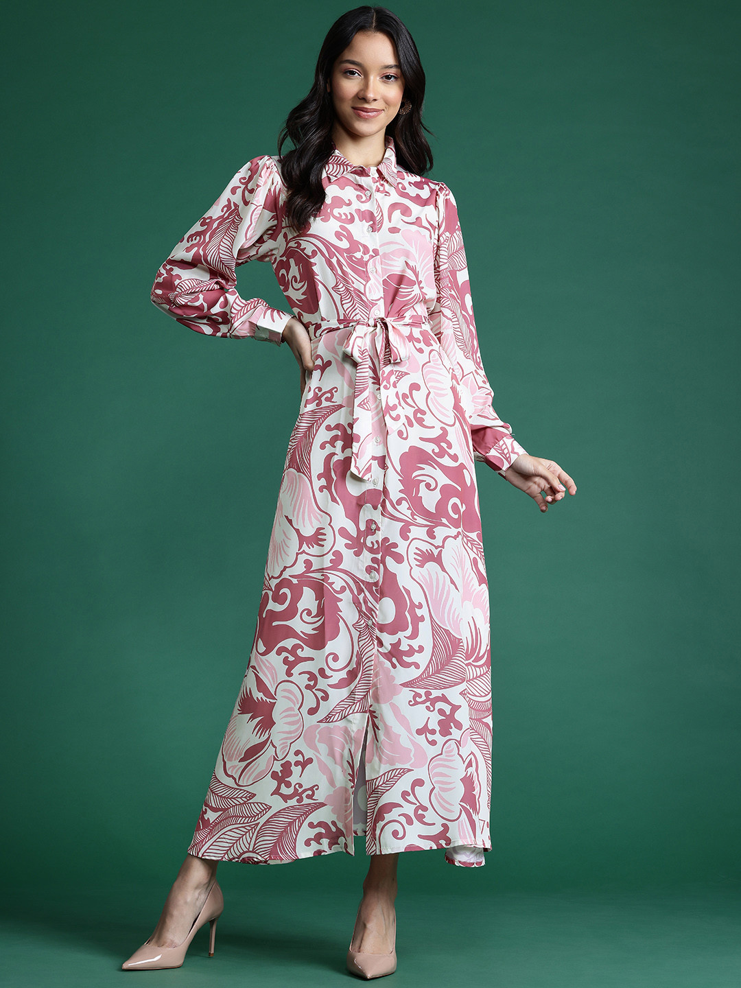 DressBerry Floral Print Shirt Maxi Dress, Cream 
DressBerry Floral Print Shirt Maxi Dress, Cream