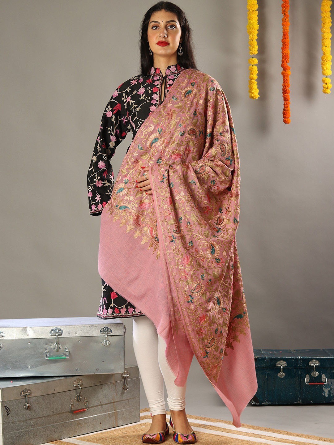 Exotic India Pink Aari Embroidered Fine Wool Traditional Kashmiri Motif Thread Work Shawl
Exotic India Pink Aari Embroidered Fine Wool Traditional Kashmiri Motif Thread Work Shawl