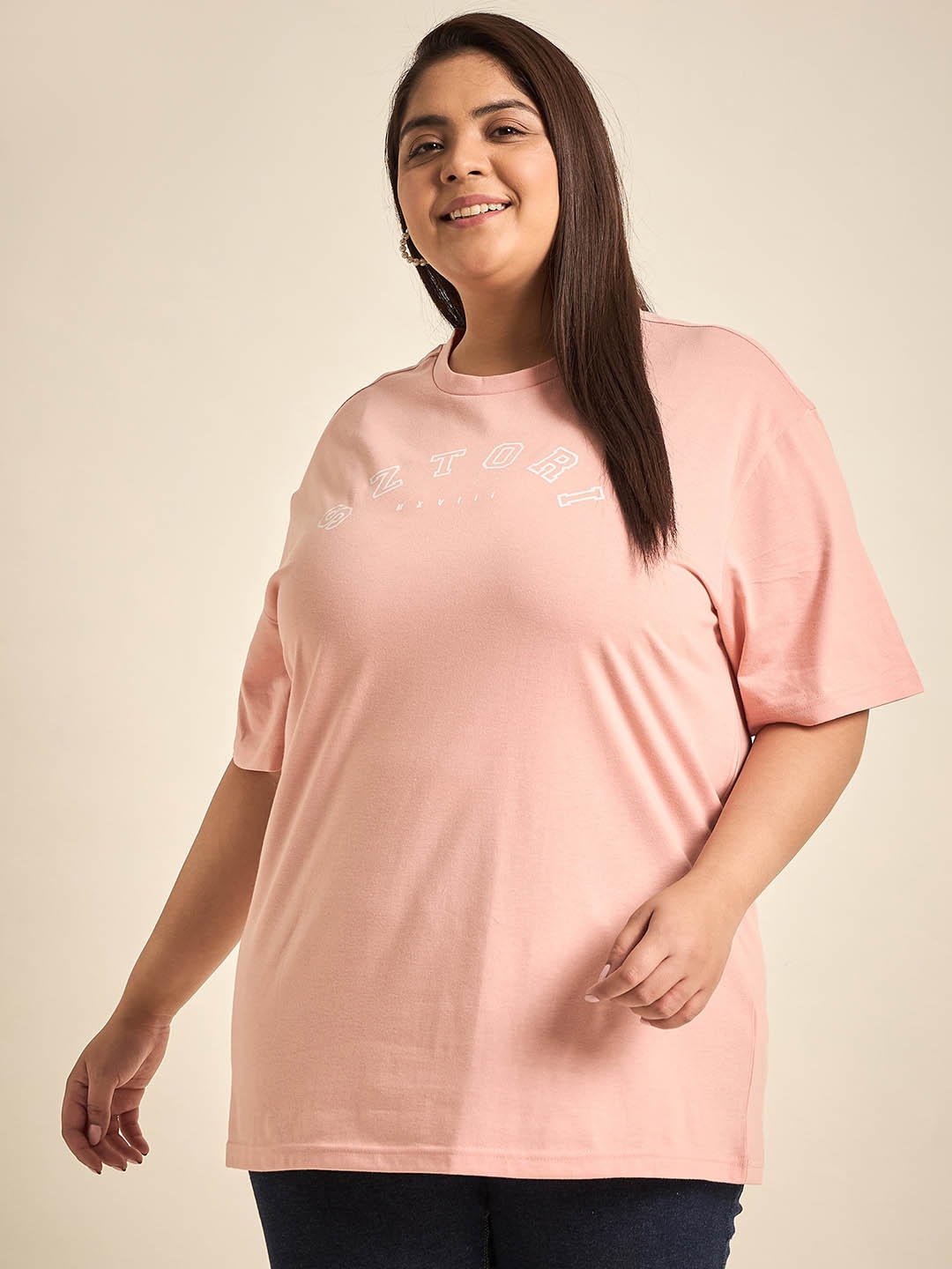 Sztori Round Neck Typography Printed Drop-Shoulder Sleeves Cotton Plus Size T-shirt, Peach
Sztori Round Neck Typography Printed Drop-Shoulder Sleeves Cotton Plus Size T-shirt, Peach