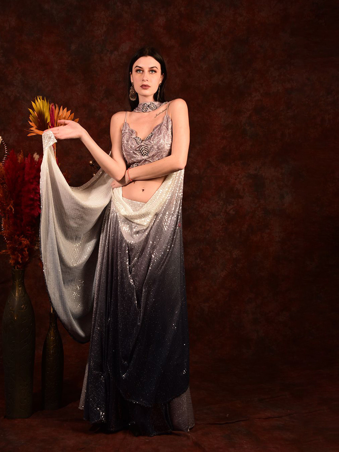 Laalzari Embellished Sequinned Ready to Wear Lehenga & Blouse With Dupatta, Grey 
Laalzari Embellished Sequinned Ready to Wear Lehenga & Blouse With Dupatta, Grey