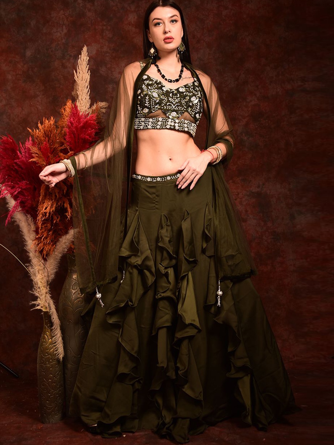 Laalzari Embroidered Beads and Stones Ready to Wear Lehenga & Blouse With Dupatta, Green
Laalzari Embroidered Beads and Stones Ready to Wear Lehenga & Blouse With Dupatta, Green