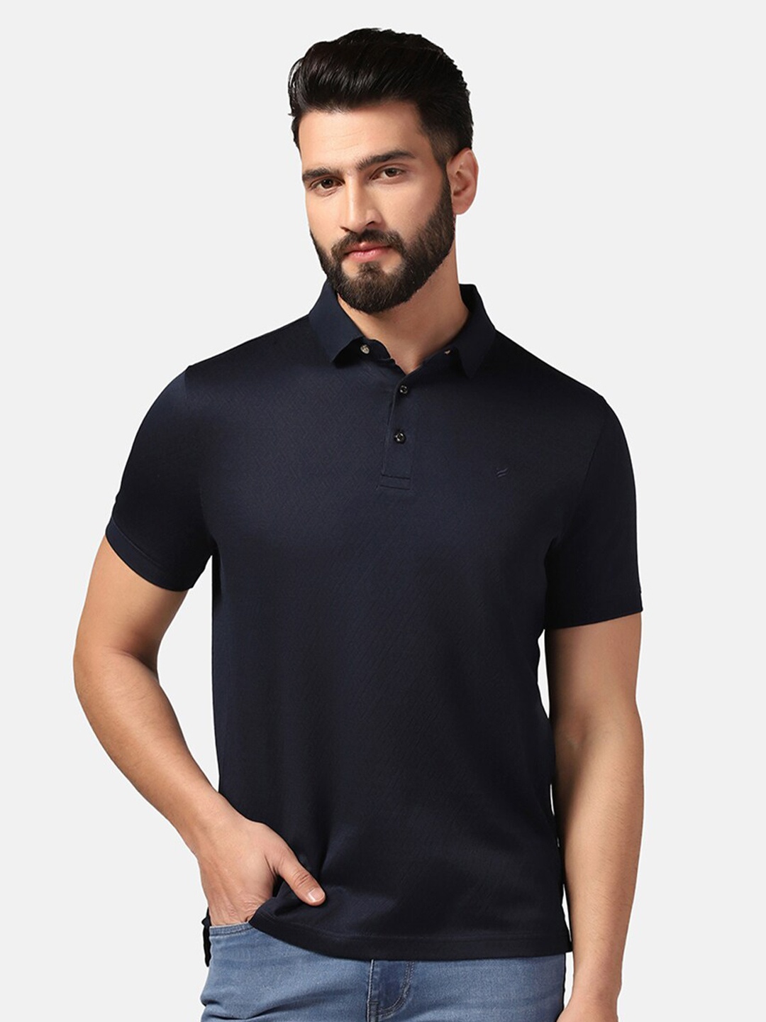 Blackberrys Self Design Polo Collar Short Sleeves Cotton Slim Fit T-shirt, Navy blue
Blackberrys Self Design Polo Collar Short Sleeves Cotton Slim Fit T-shirt, Navy blue