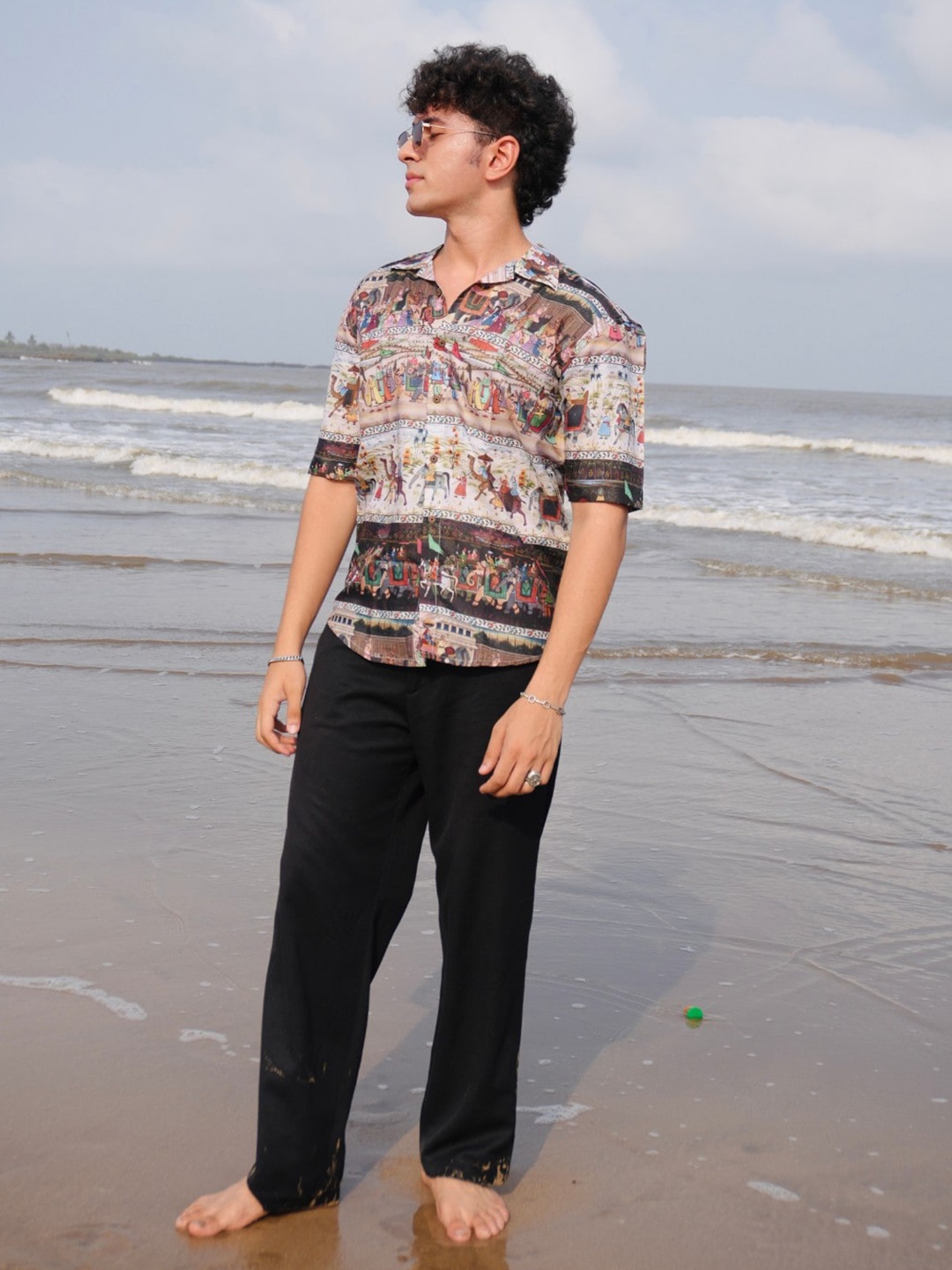Firangi Yarn Modern Conversational Printed Cuban Collar Linen Oversized Casual Shirt, Black
Firangi Yarn Modern Conversational Printed Cuban Collar Linen Oversized Casual Shirt, Black