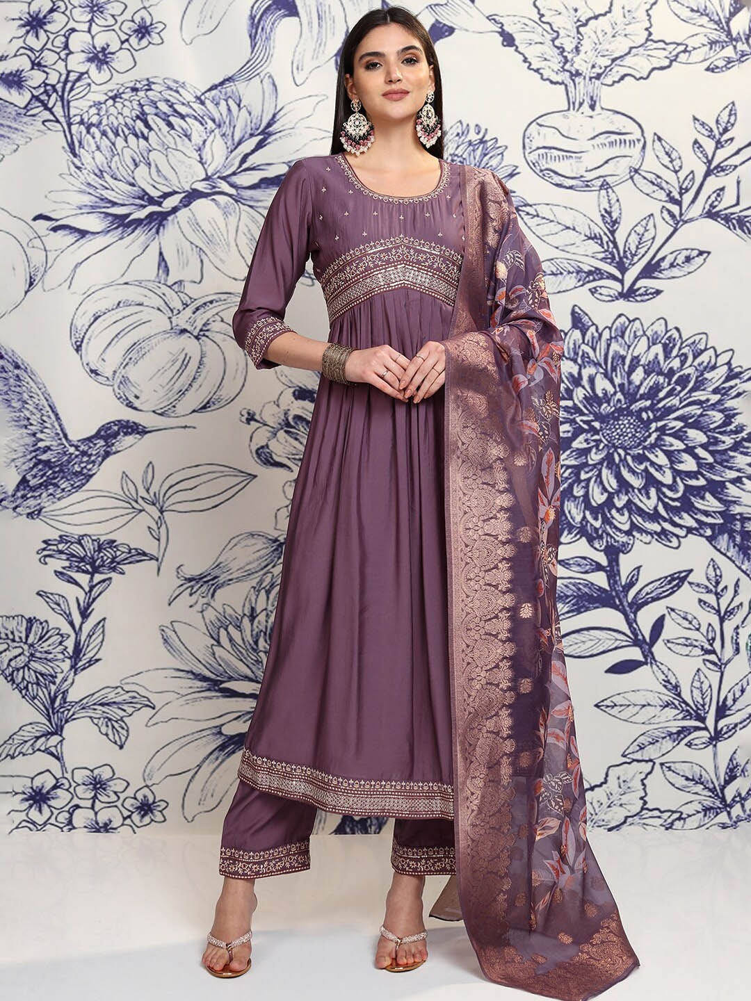 Vishudh Purple Ethnic Motifs Embroidered Pleated Sequinned Kurta with Trousers & Dupatta
Vishudh Purple Ethnic Motifs Embroidered Pleated Sequinned Kurta with Trousers & Dupatta