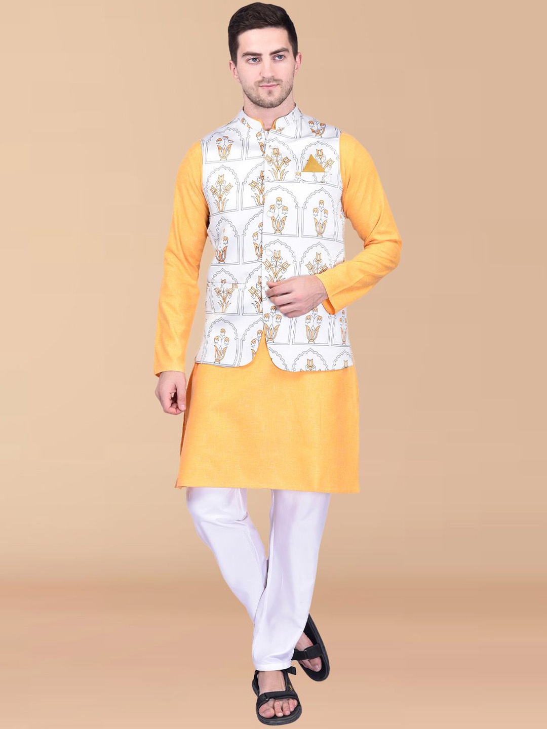PRINTCULTR Mandarin Collar Pure Cotton Straight Kurta With Trouser Printed Nehru Jacket, Yellow
PRINTCULTR Mandarin Collar Pure Cotton Straight Kurta With Trouser Printed Nehru Jacket, Yellow