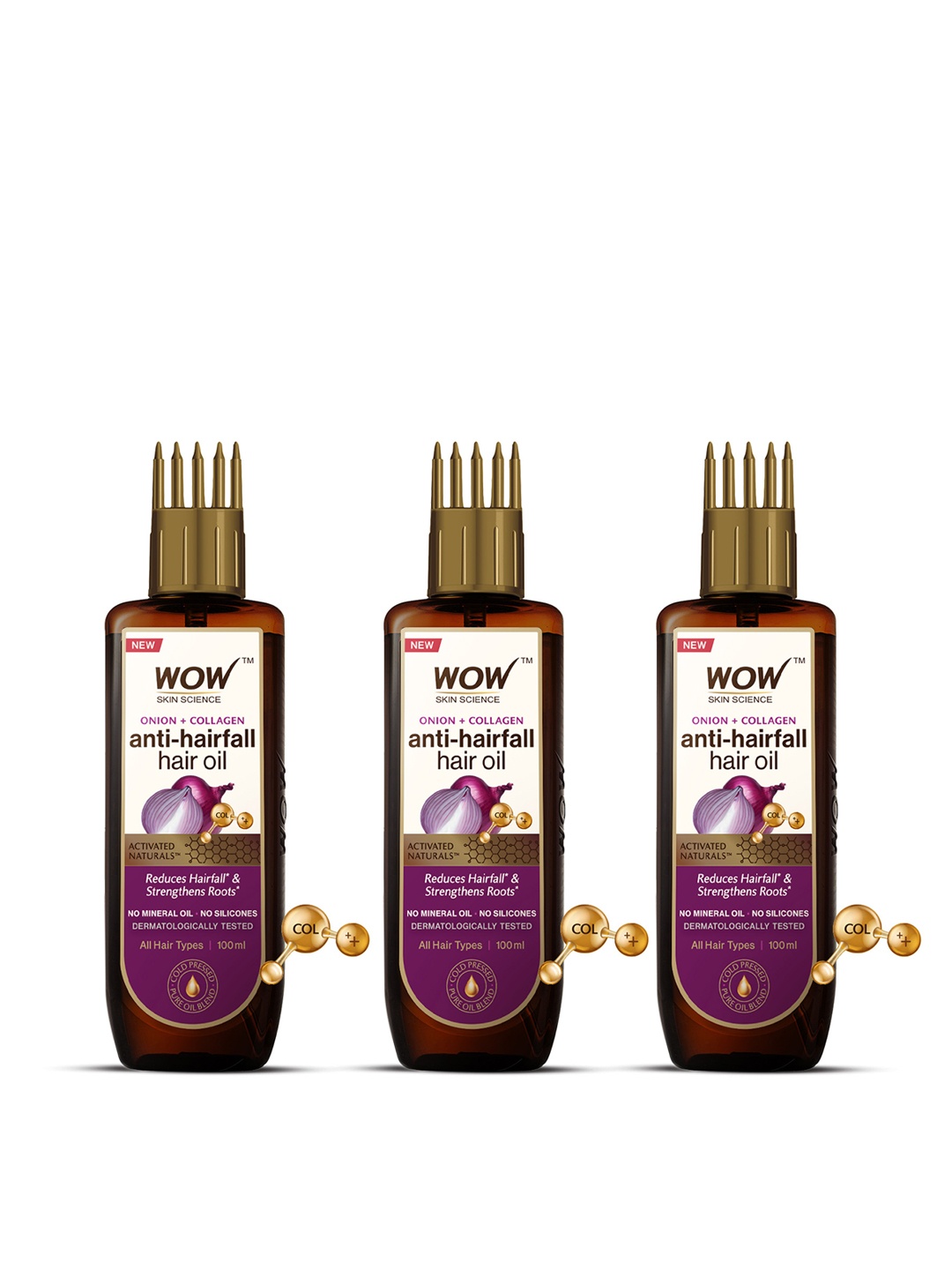 WOW SKIN SCIENCE 3Pcs Onion + Collagen Anti-Hairfall Oil With Comb Applicator - 100ml Each, Purple
WOW SKIN SCIENCE 3Pcs Onion + Collagen Anti-Hairfall Oil With Comb Applicator - 100ml Each, Purple