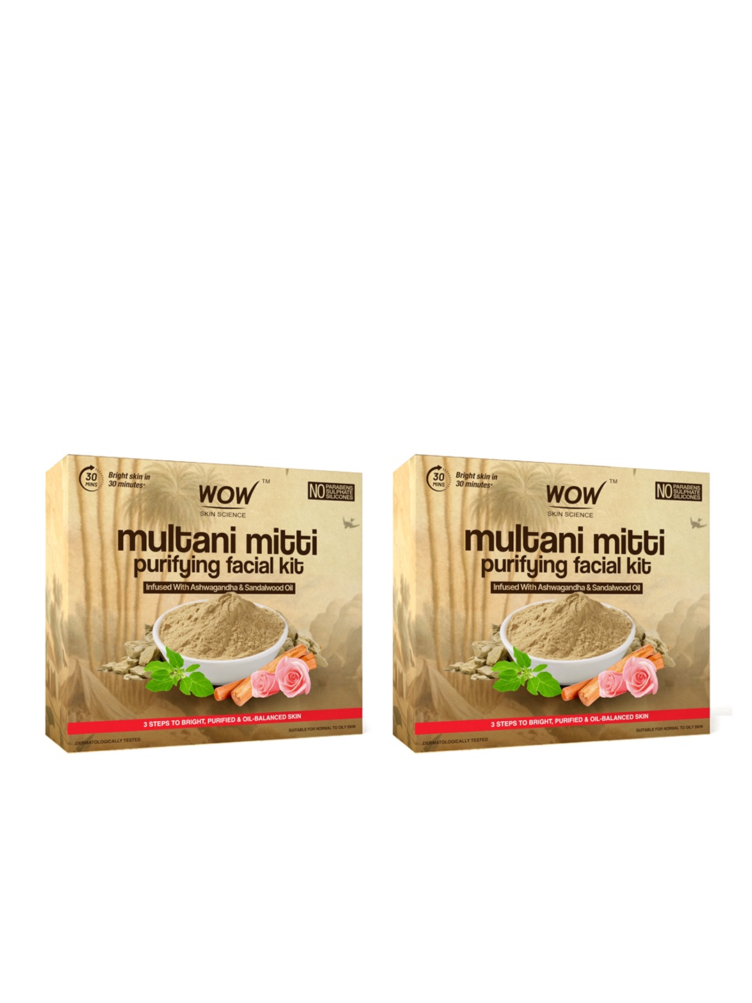 WOW SKIN SCIENCE Set of 2 Multani Mitti Facial Kit with Rose Water - 250 ml each, Brown
WOW SKIN SCIENCE Set of 2 Multani Mitti Facial Kit with Rose Water - 250 ml each, Brown