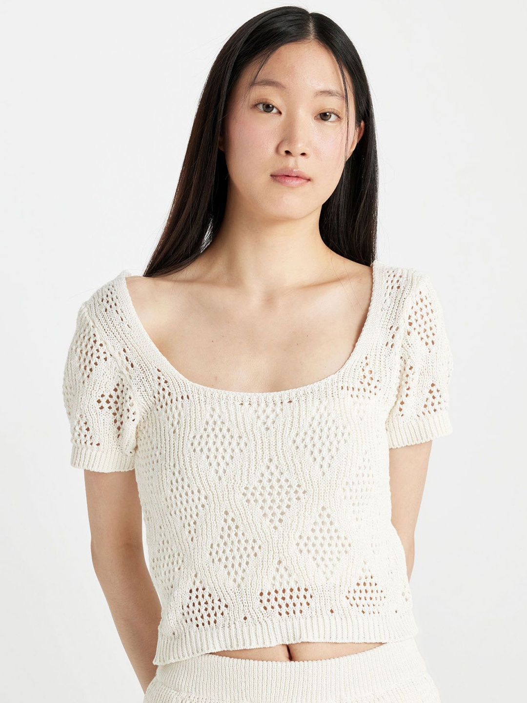 DeFacto Women Crop Pullover, White