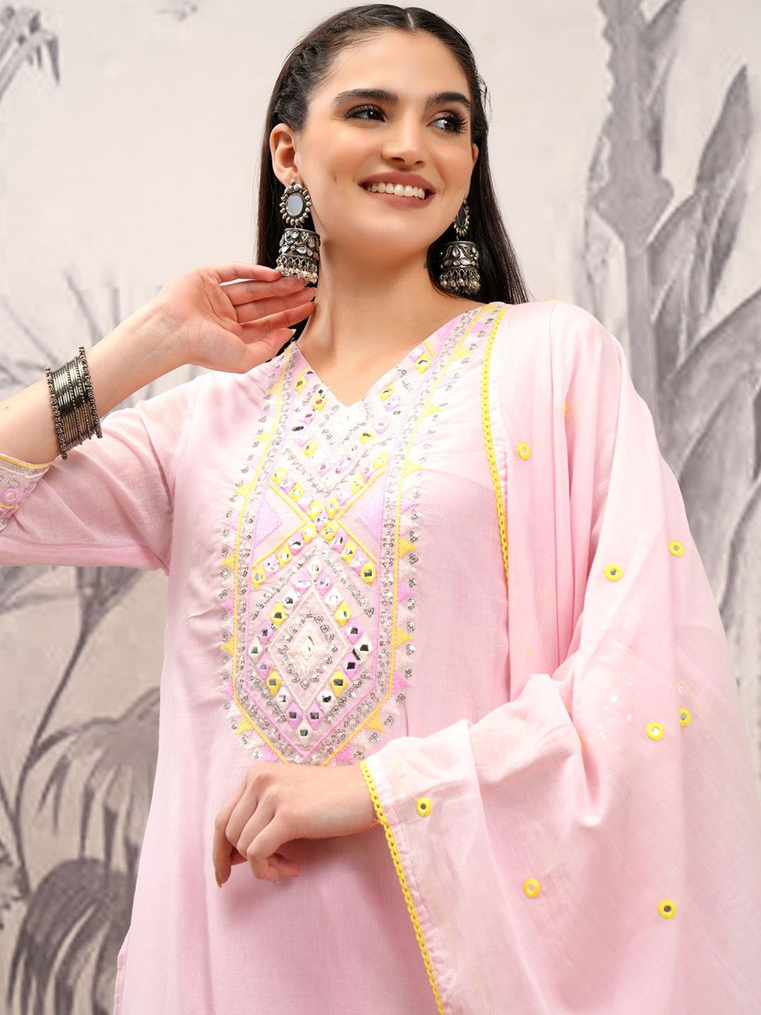 Vishudh Ethnic Motifs Embroidered Pure Cotton Straight Kurta & Sharara With Dupatta, Pink
Vishudh Ethnic Motifs Embroidered Pure Cotton Straight Kurta & Sharara With Dupatta, Pink