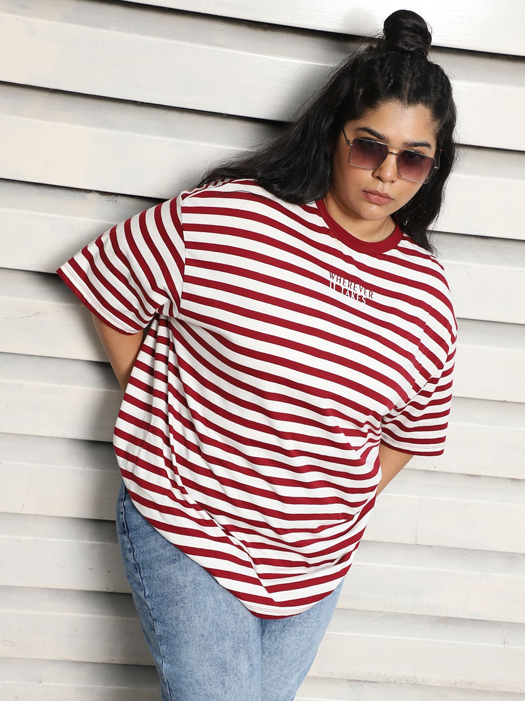 Freeform by High Star Plus Size Striped Drop-Shoulder Sleeves Oversized Cotton T-shirt, Red
Freeform by High Star Plus Size Striped Drop-Shoulder Sleeves Oversized Cotton T-shirt, Red