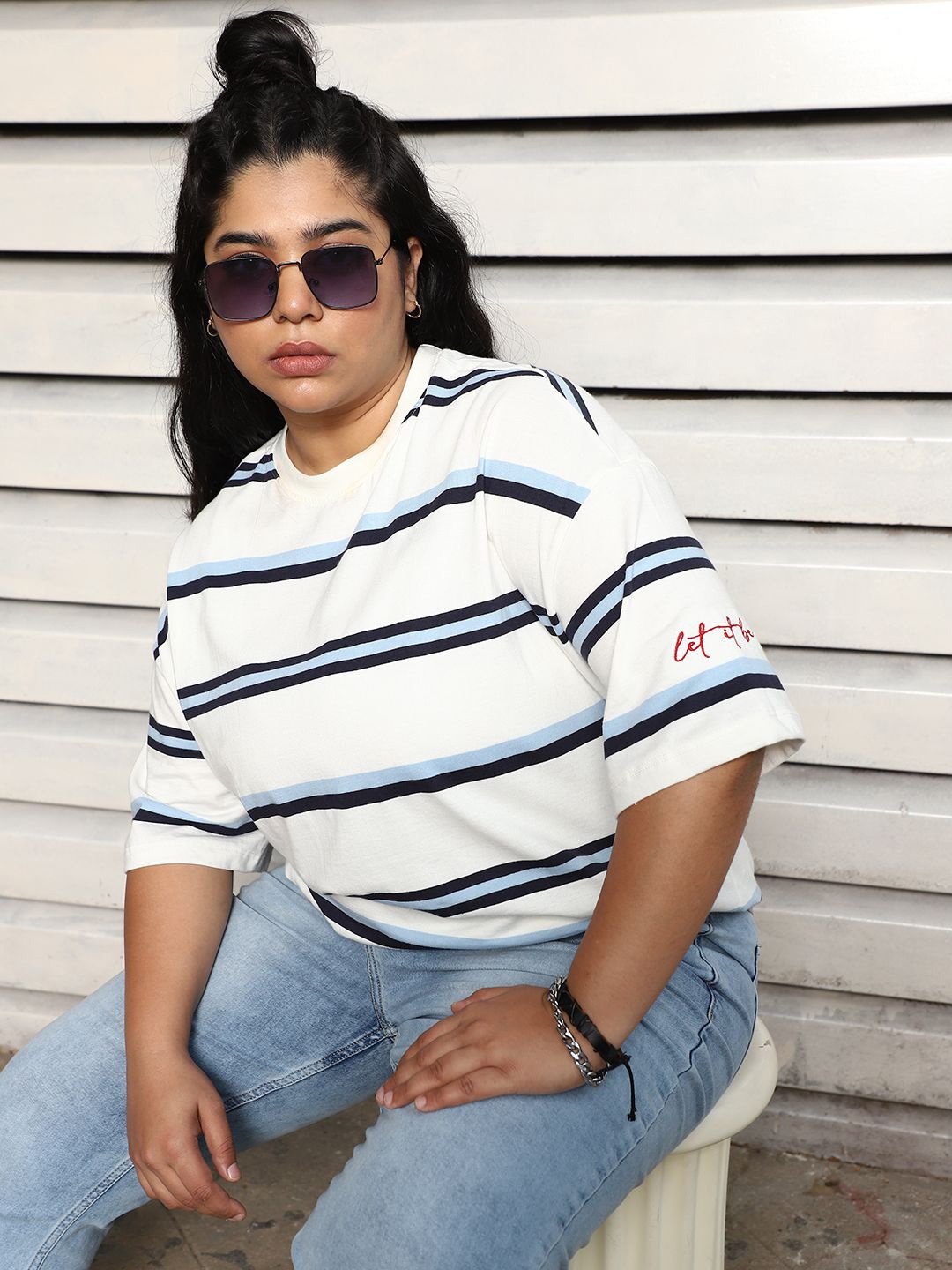 Freeform by High Star Cotton Plus Size Striped Drop-Shoulder Sleeves Oversized T-shirt, White
Freeform by High Star Cotton Plus Size Striped Drop-Shoulder Sleeves Oversized T-shirt, White