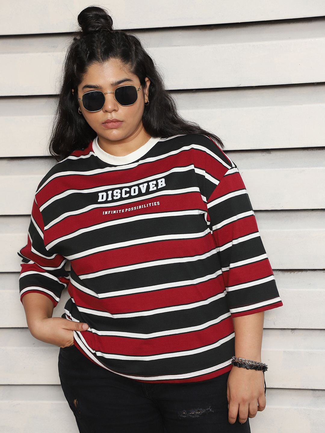 Freeform by High Star Pure Cotton Plus Size Striped Drop-Shoulder Sleeves Boxy T-shirt, Red
Freeform by High Star Pure Cotton Plus Size Striped Drop-Shoulder Sleeves Boxy T-shirt, Red