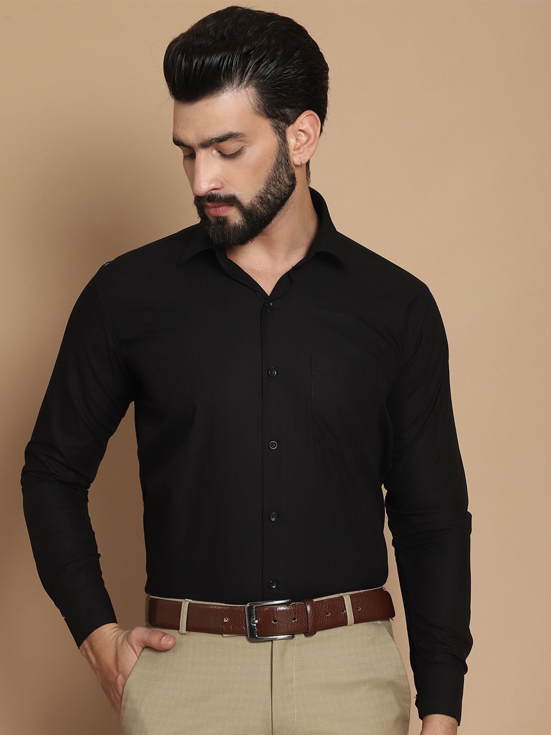 TAG 7 Straight Fit Spread Collar Long Sleeves Twill Weave Pure Cotton Formal Shirt, Black
TAG 7 Straight Fit Spread Collar Long Sleeves Twill Weave Pure Cotton Formal Shirt, Black