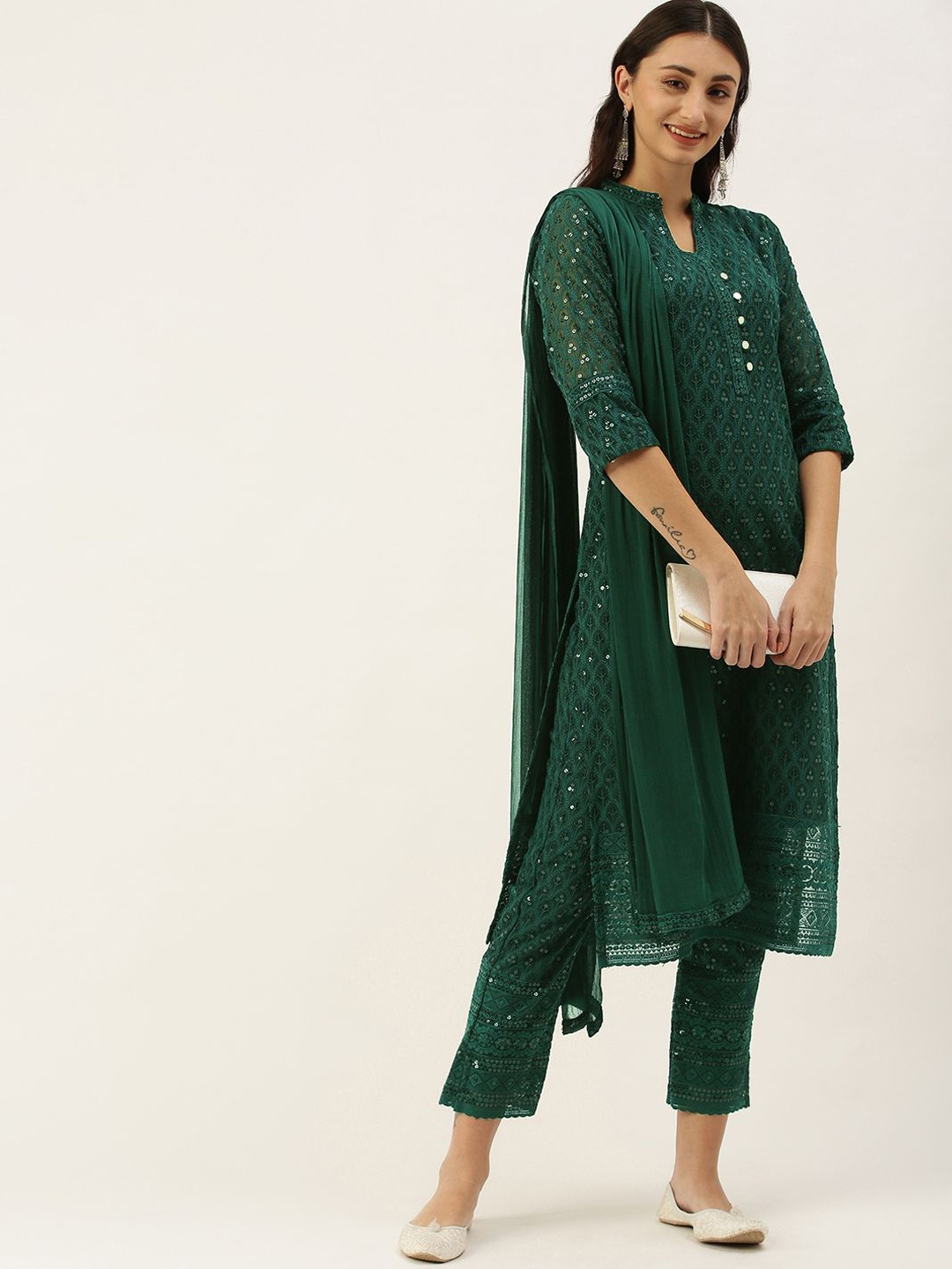 all about you Green Ethnic Motifs Embroidered Chikankari Kurta with Trousers & Dupatta
all about you Green Ethnic Motifs Embroidered Chikankari Kurta with Trousers & Dupatta
