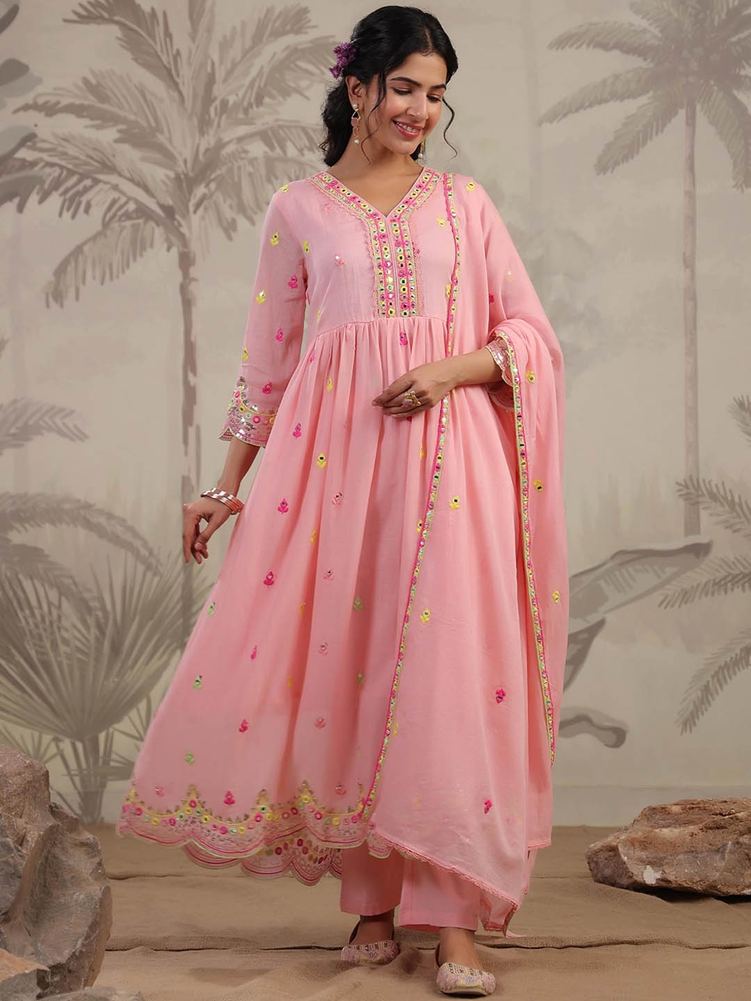 SCAKHI Ethnic Motifs Embroidered Pure Cotton Anarkali Kurta & Trousers With Dupatta, Peach
SCAKHI Ethnic Motifs Embroidered Pure Cotton Anarkali Kurta & Trousers With Dupatta, Peach
