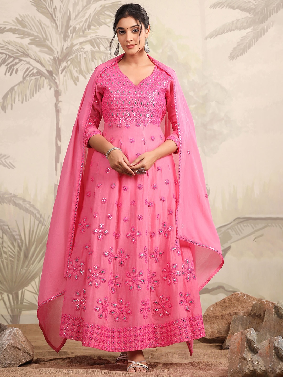 SCAKHI Embroidered Panelled Mirror Work Pure Cotton Kurta with Trousers & With Dupatta, Coral
SCAKHI Embroidered Panelled Mirror Work Pure Cotton Kurta with Trousers & With Dupatta, Coral