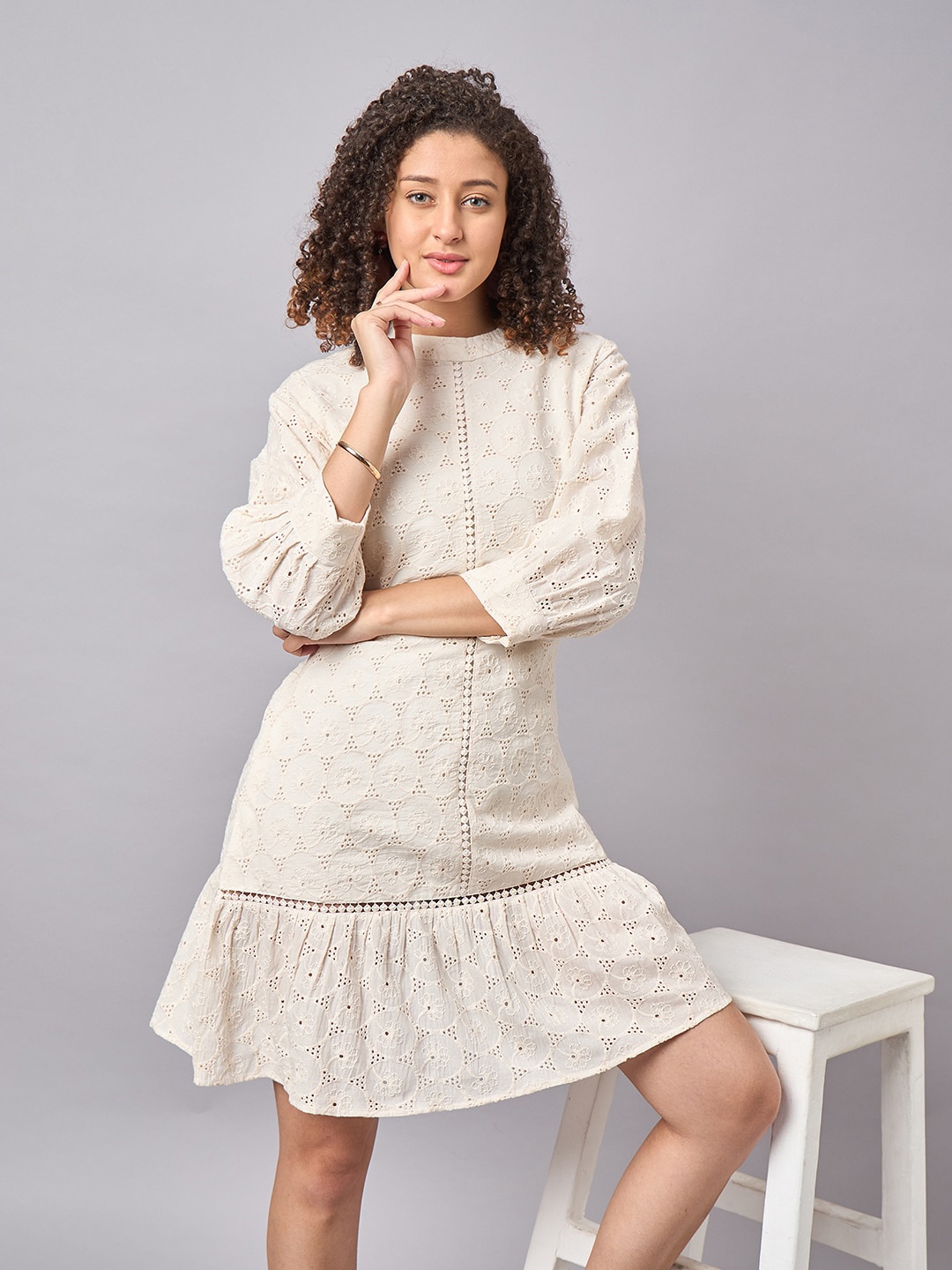 The Roadster Lifestyle Co. Self Design Schiffli Choker Neck Cotton A-Line Mini Dress, Cream
The Roadster Lifestyle Co. Self Design Schiffli Choker Neck Cotton A-Line Mini Dress, Cream