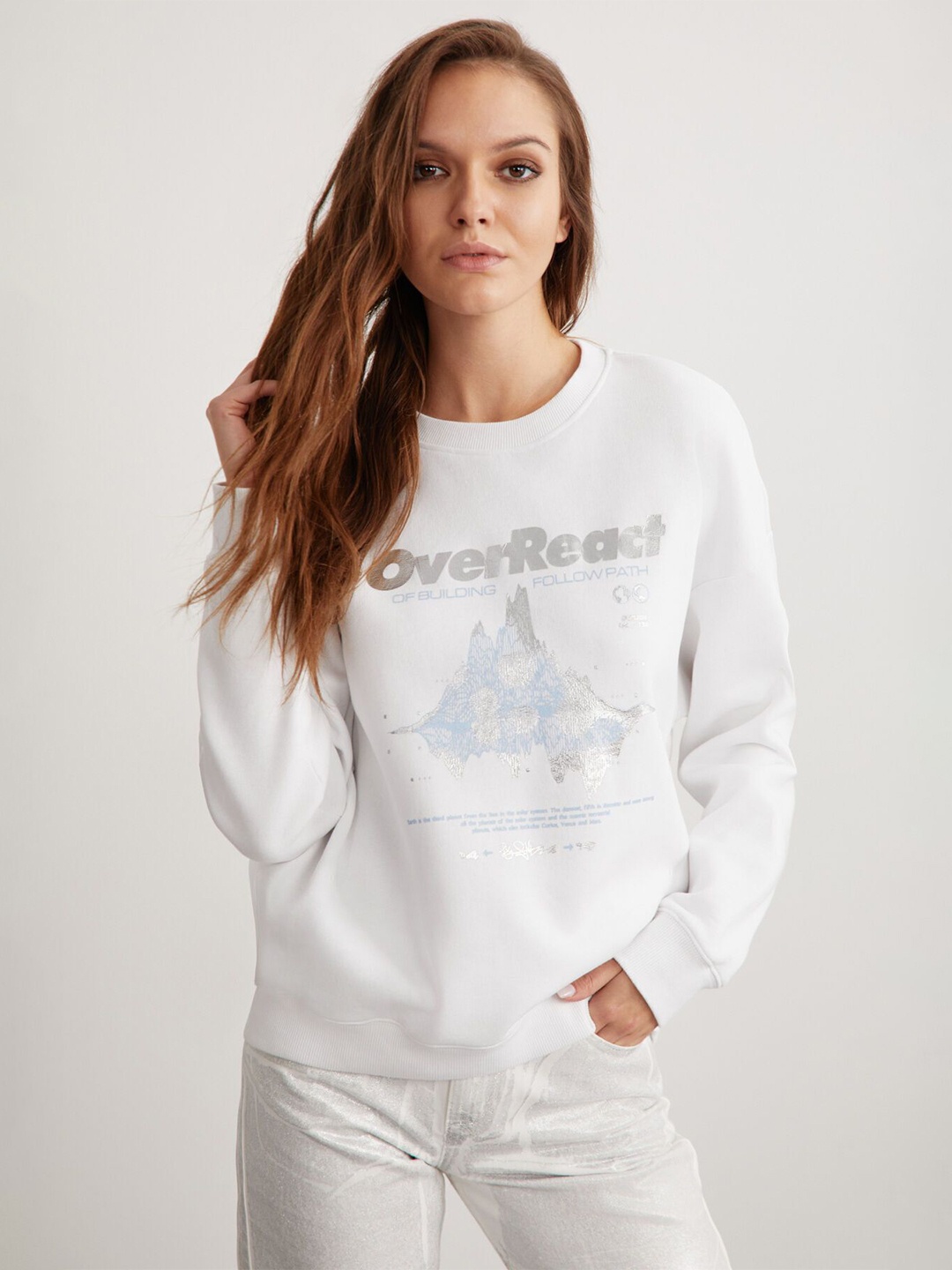 GRIMELANGE Round Neck Long Sleeves Printed Cotton Pullover Sweatshirt, White
GRIMELANGE Round Neck Long Sleeves Printed Cotton Pullover Sweatshirt, White