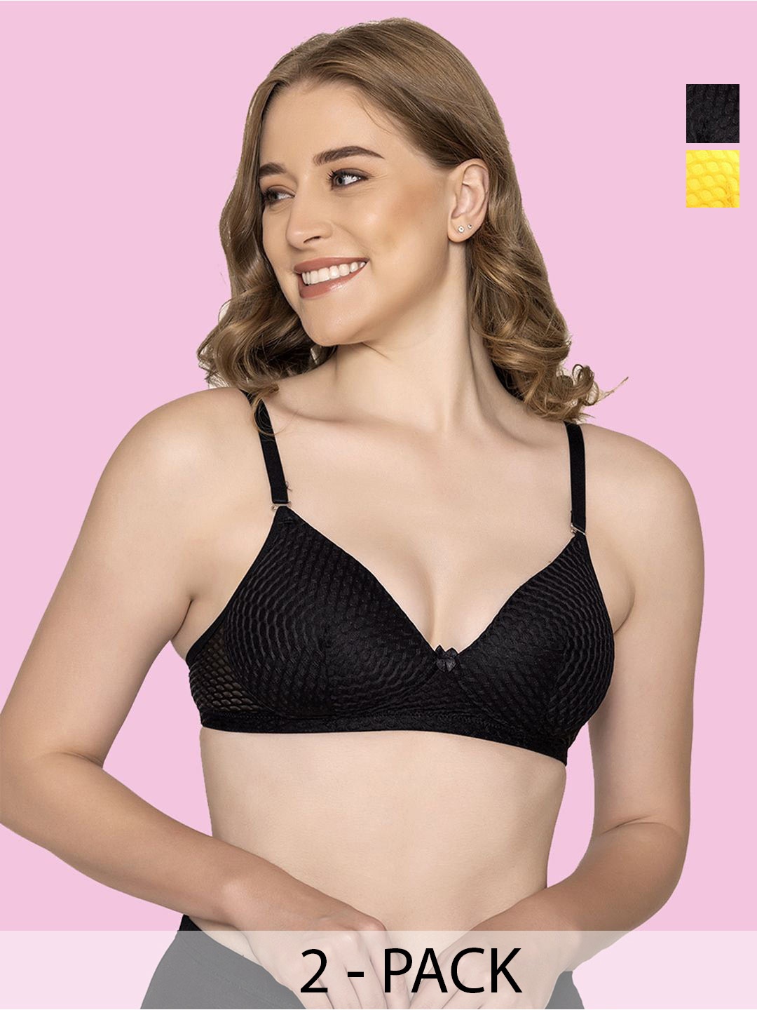 B'ZAR Pack Of 2 Full Coverage Lightly Padded Everyday Bras With All Day Comfort, Yellow
B'ZAR Pack Of 2 Full Coverage Lightly Padded Everyday Bras With All Day Comfort, Yellow