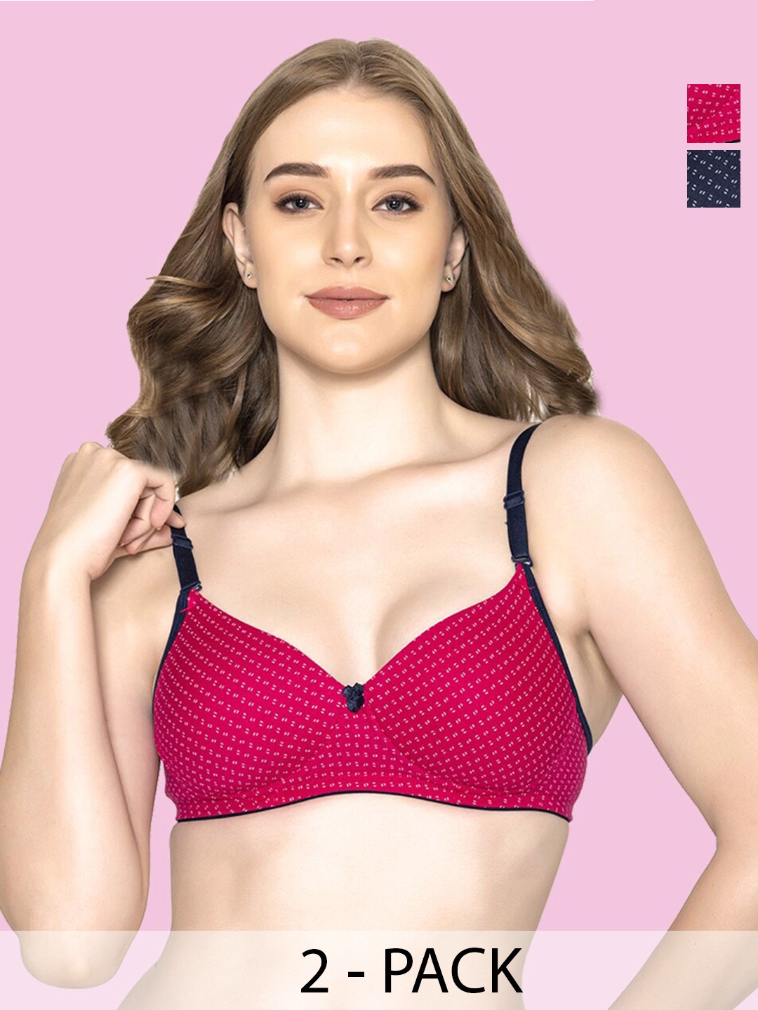 B'ZAR Pack Of 2 Full Coverage Lightly Padded Cotton T-shirt Bras With All Day Comfort, Navy blue
B'ZAR Pack Of 2 Full Coverage Lightly Padded Cotton T-shirt Bras With All Day Comfort, Navy blue