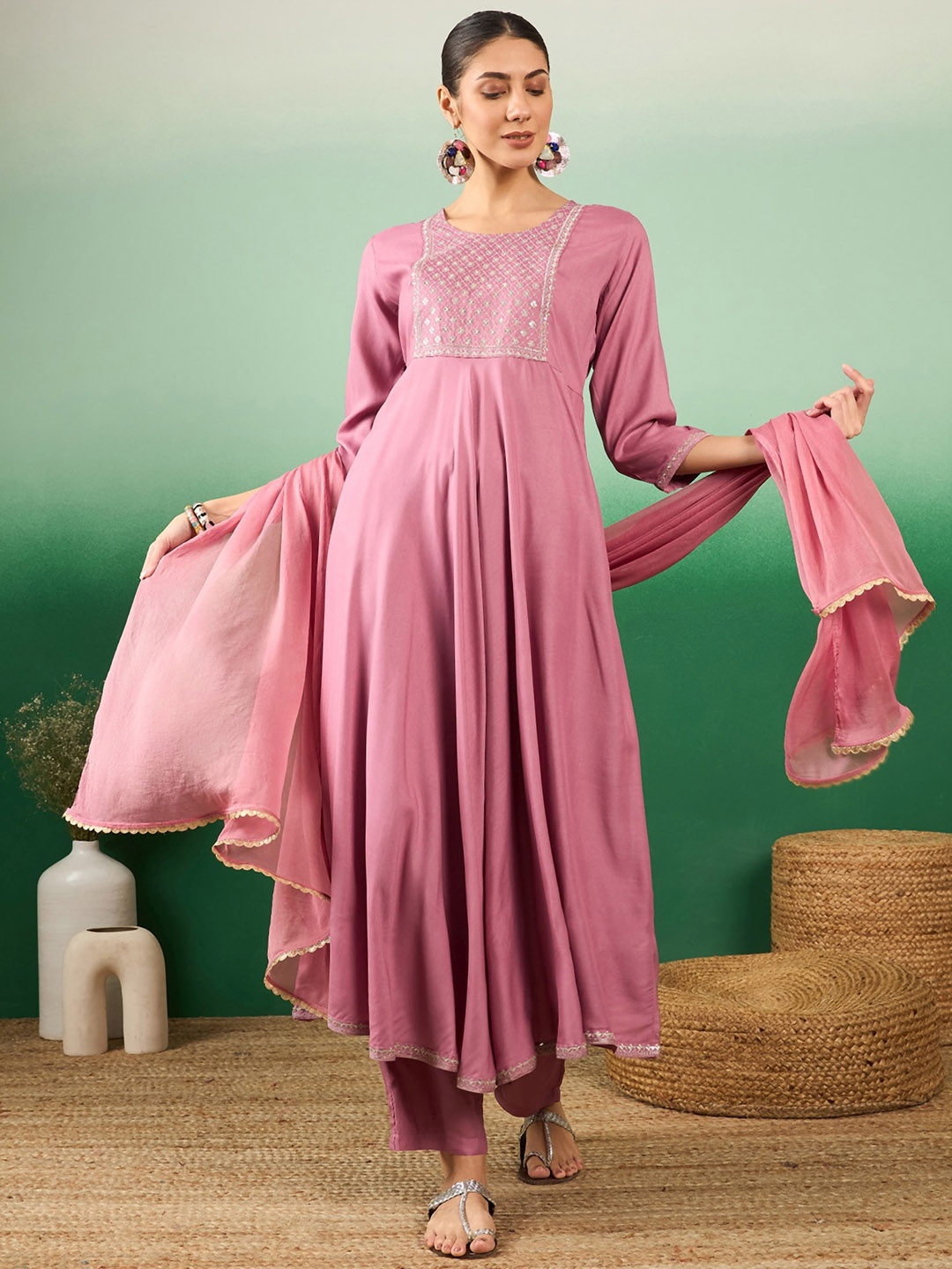 Vastramyaa Ethnic Motifs Yoke Design Regular Sequinned Kurta with Trousers & Dupatta, Rose
Vastramyaa Ethnic Motifs Yoke Design Regular Sequinned Kurta with Trousers & Dupatta, Rose