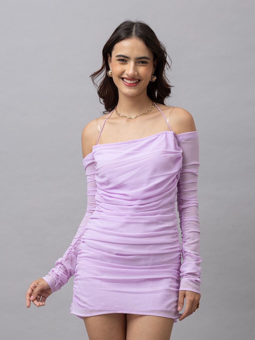 HAUTEQUE Halter Neck Cold Shoulder Sleeves Gathered Or Pleated Bodycon Mini Dress, Lavender
HAUTEQUE Halter Neck Cold Shoulder Sleeves Gathered Or Pleated Bodycon Mini Dress, Lavender